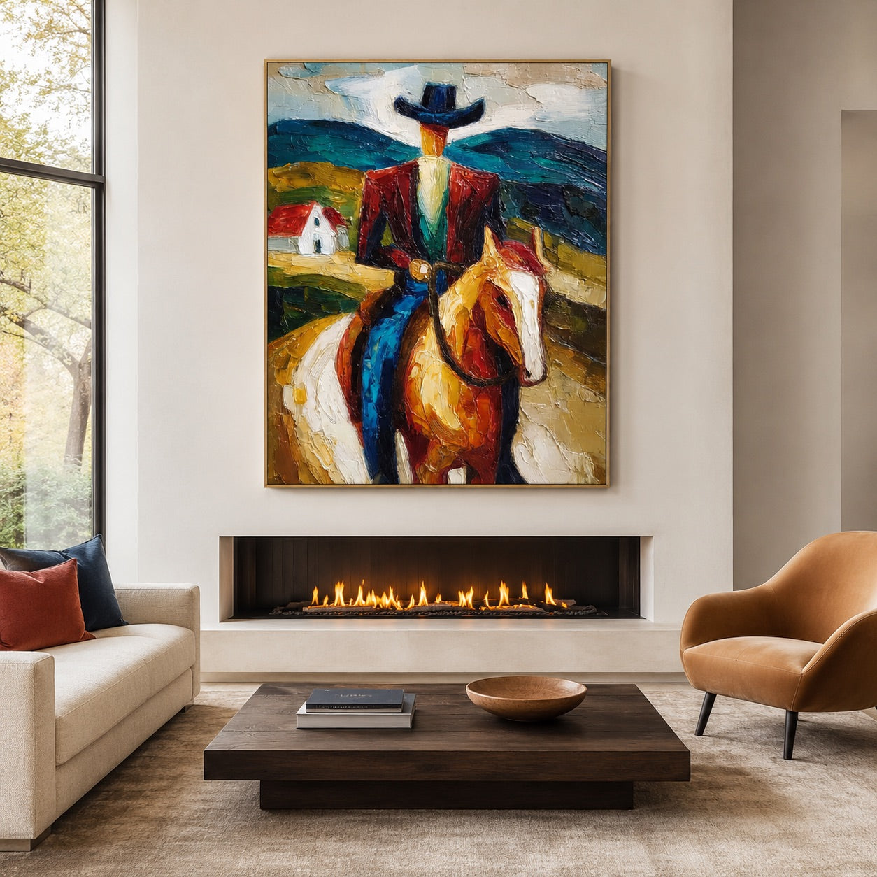 Prairie Blaze-Colorful Cowboy Horse Painting