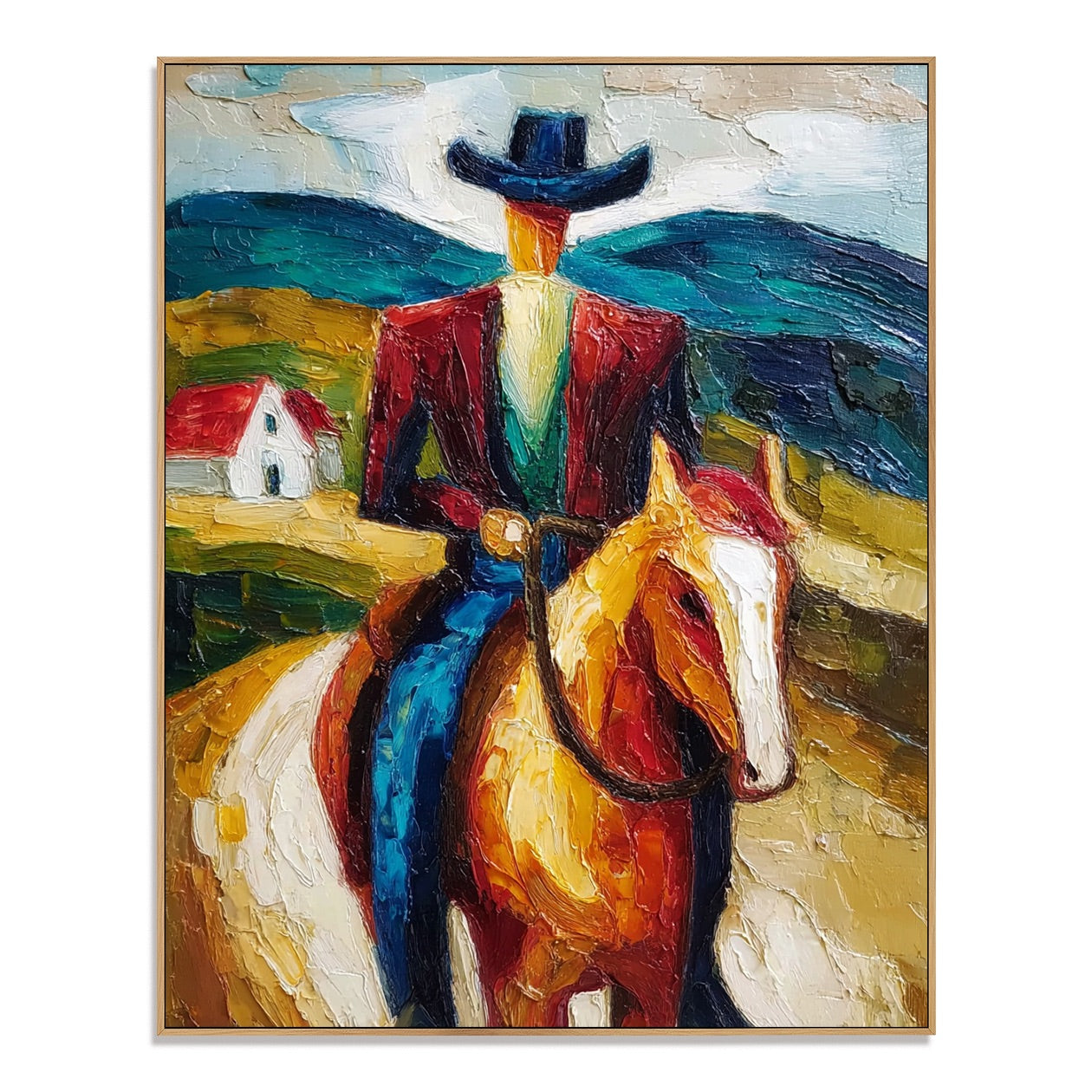 Prairie Blaze-Colorful Cowboy Horse Painting