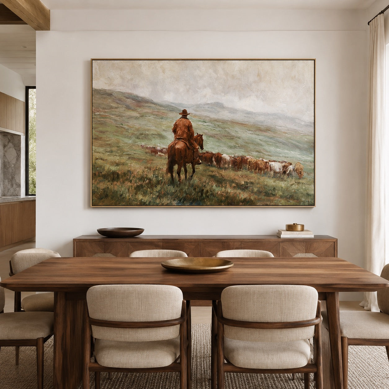 Open Range-Cowboy Cattle Oil Painting