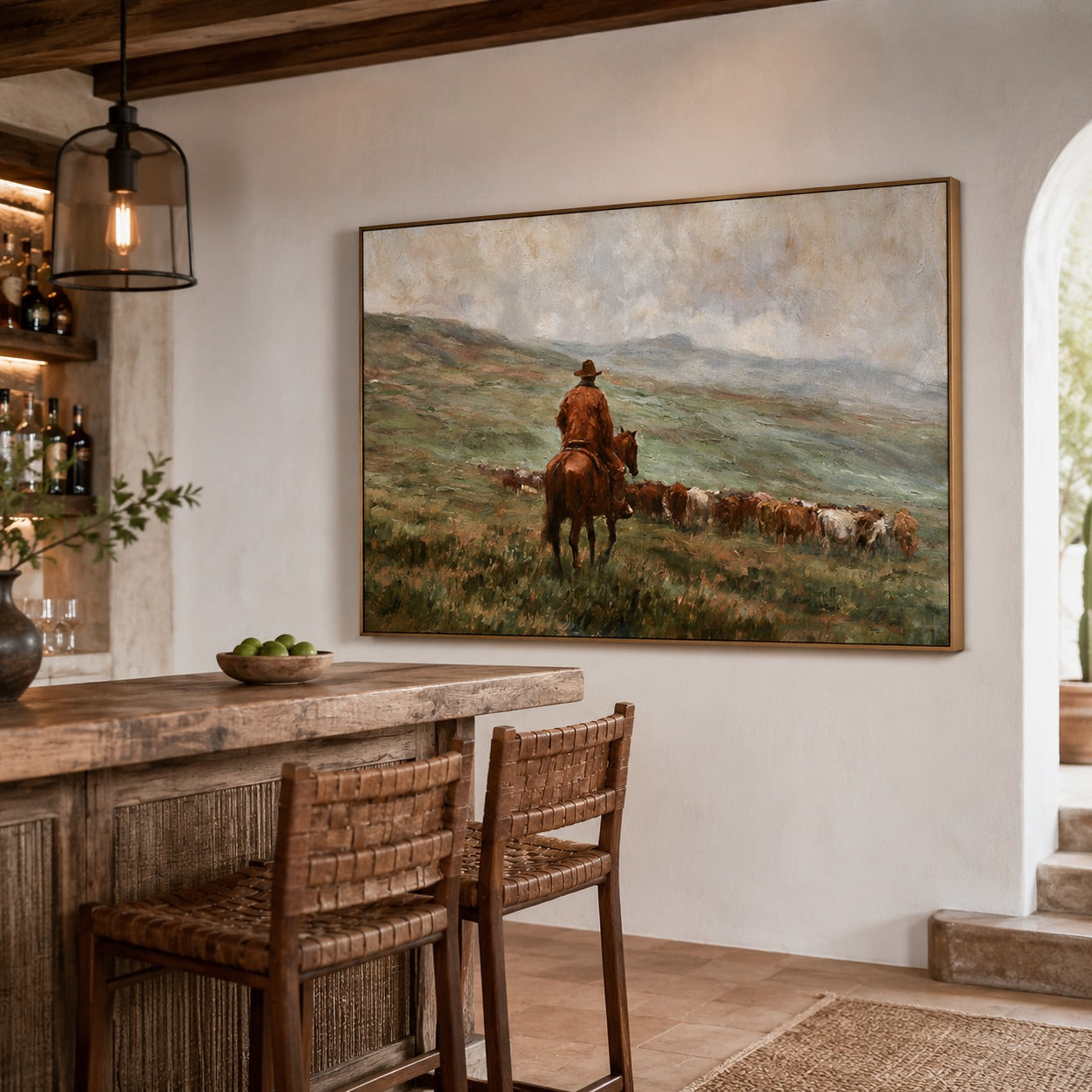 Open Range-Cowboy Cattle Oil Painting