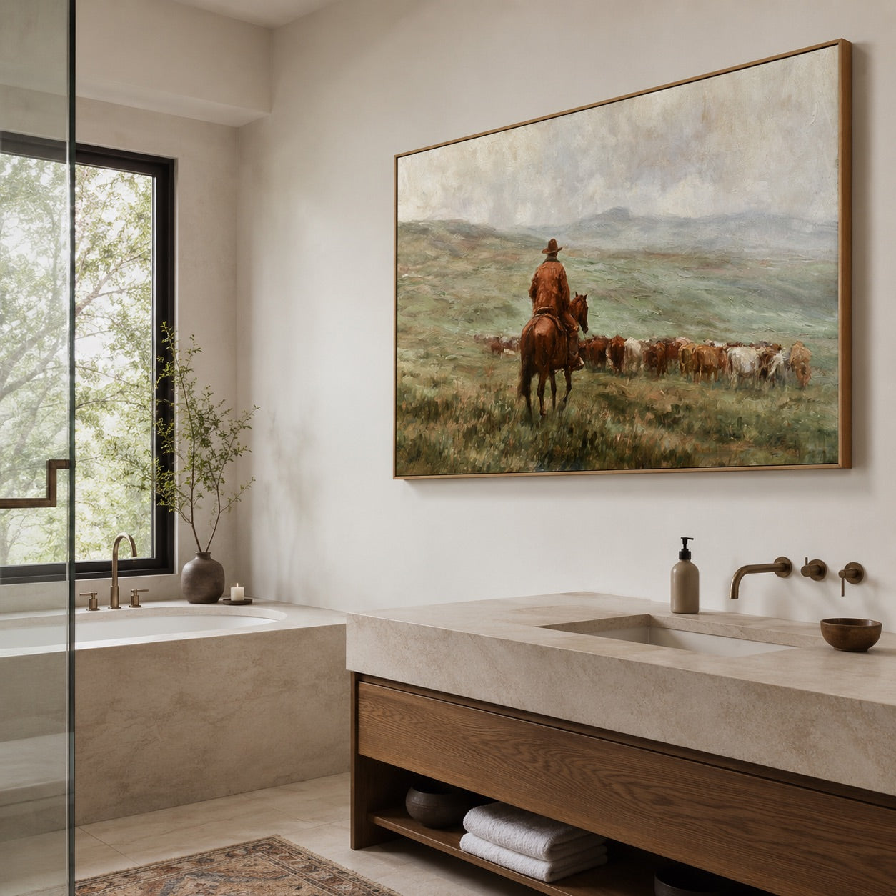 Open Range-Cowboy Cattle Oil Painting
