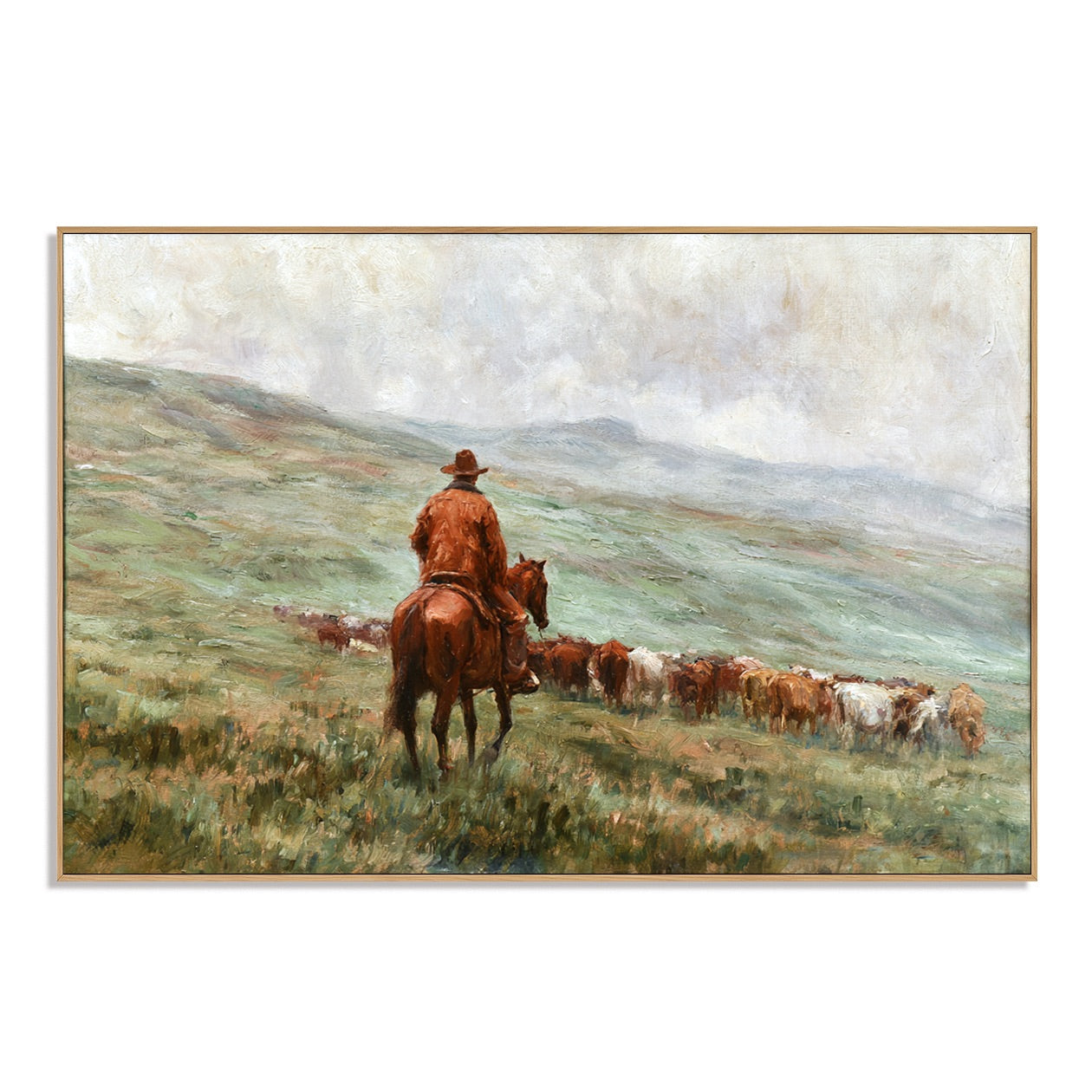 Open Range-Cowboy Cattle Oil Painting