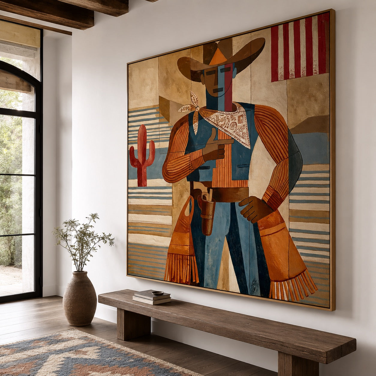 Frontier Patchwork-Cowboy Folk Art Painting