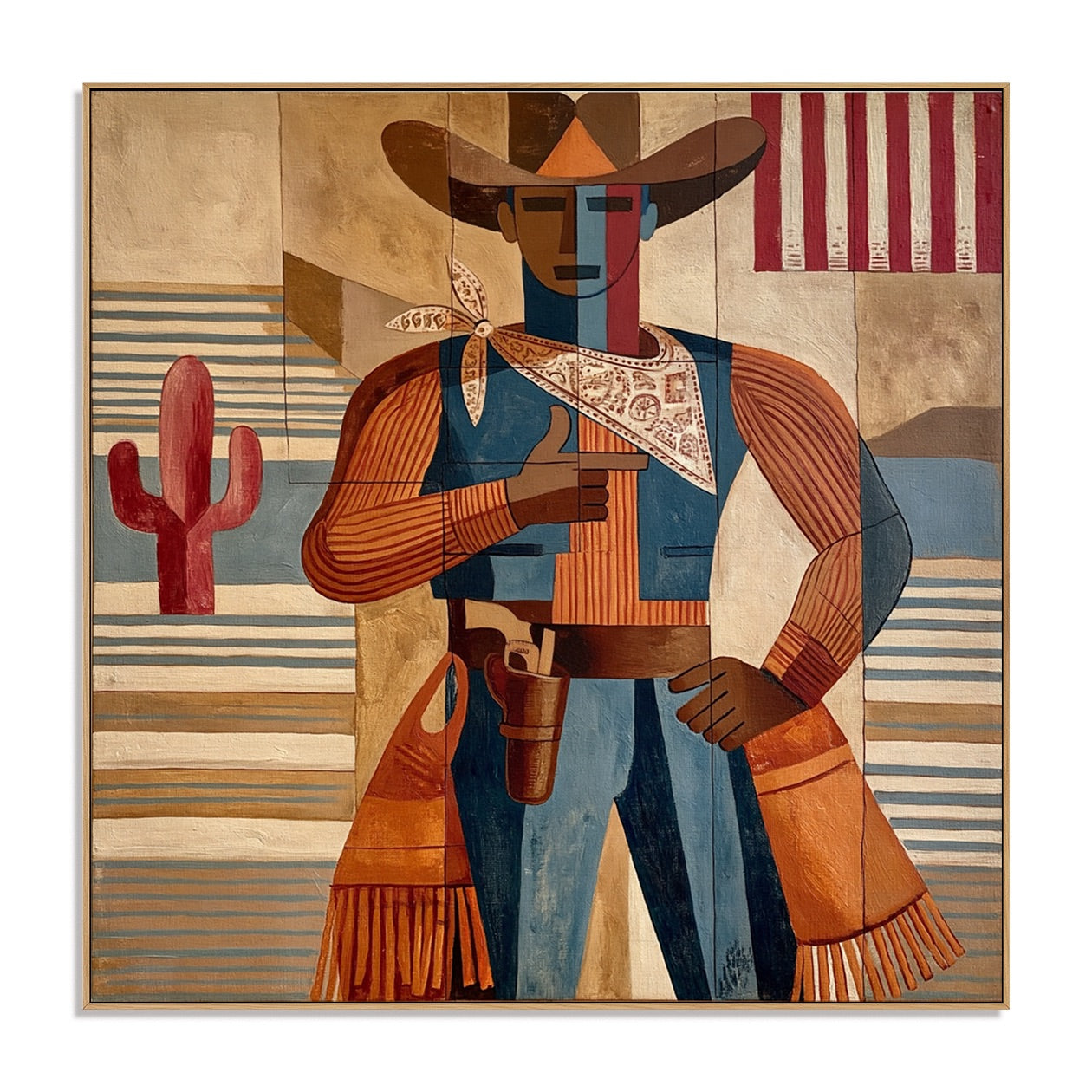 Frontier Patchwork-Cowboy Folk Art Painting