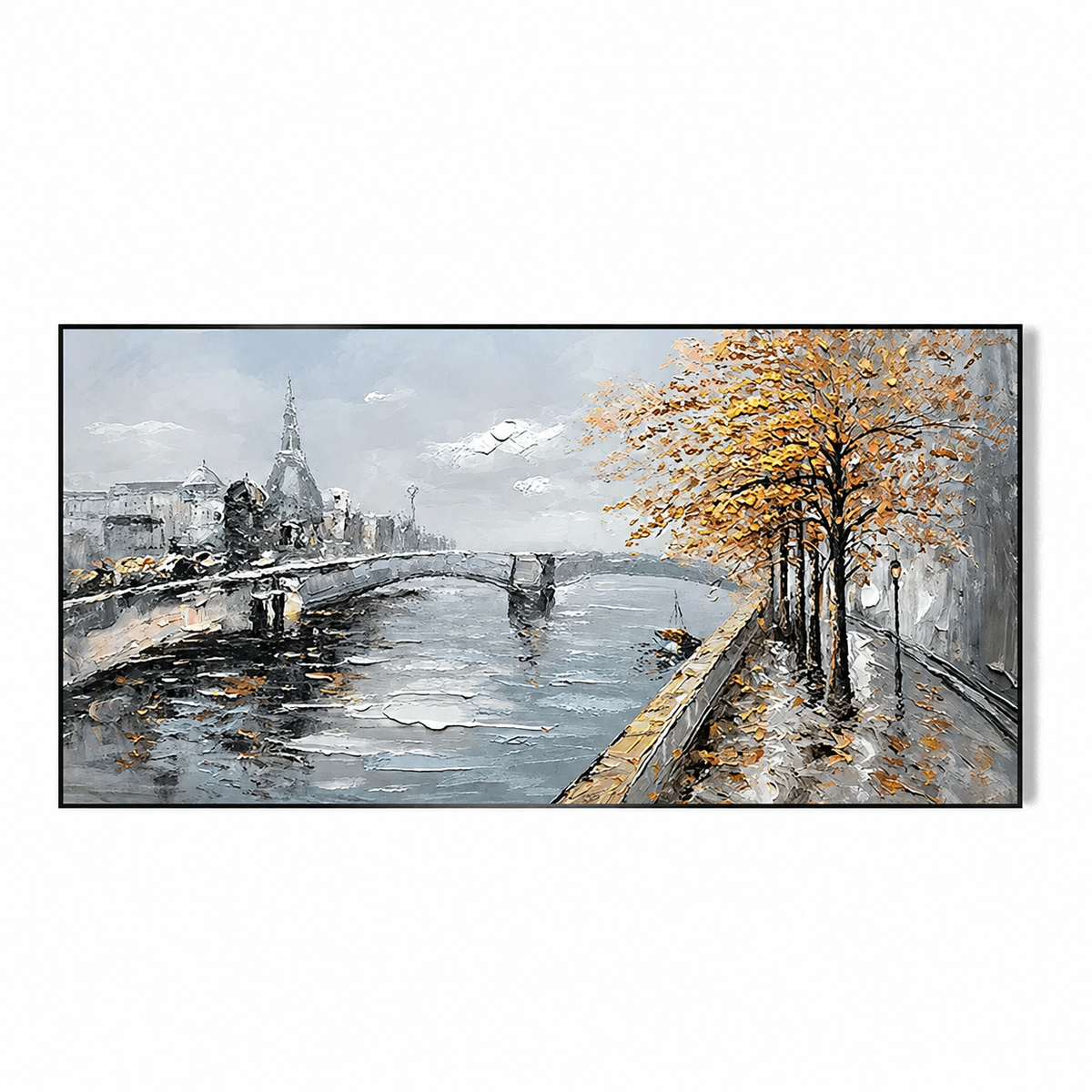 Autumn Riverside Cityscape-Modern Landscape Painting