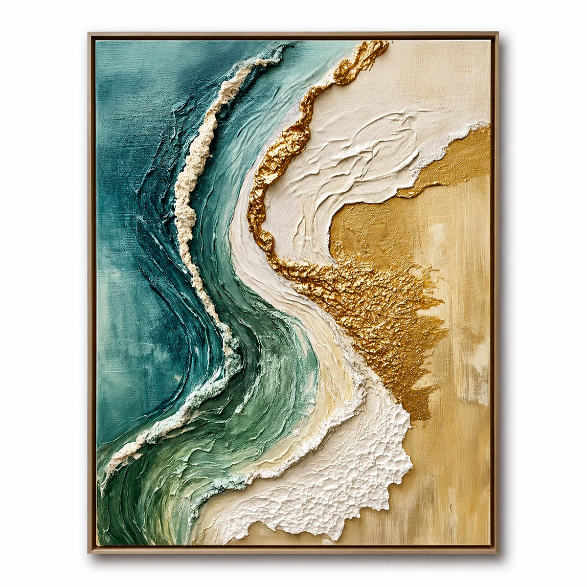 Gilded Tide-Teal Gold Coastal Abstract Painting