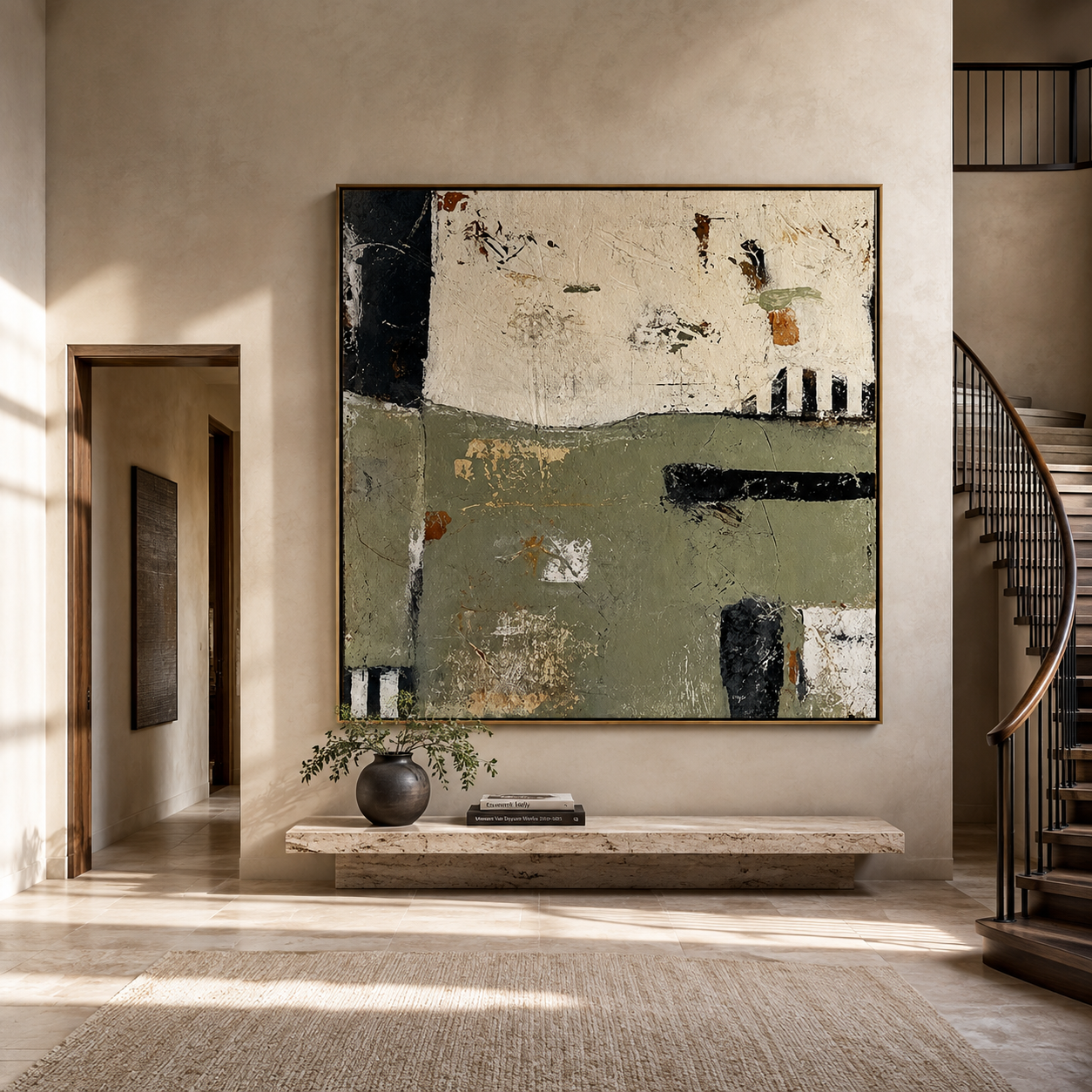 Olive Geometry-Abstract Neutral Texture Painting
