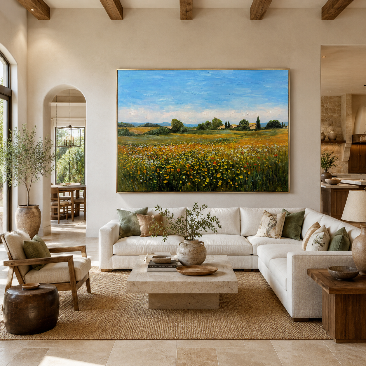 Golden Meadow-Sunlit Wildflower Landscape Painting