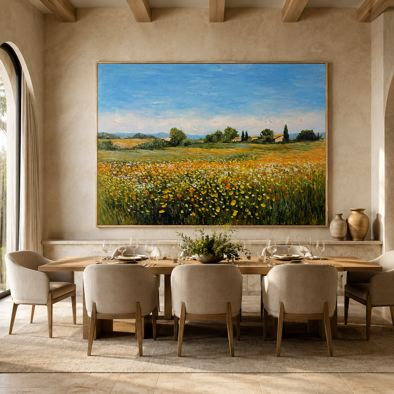 Golden Meadow-Sunlit Wildflower Landscape Painting