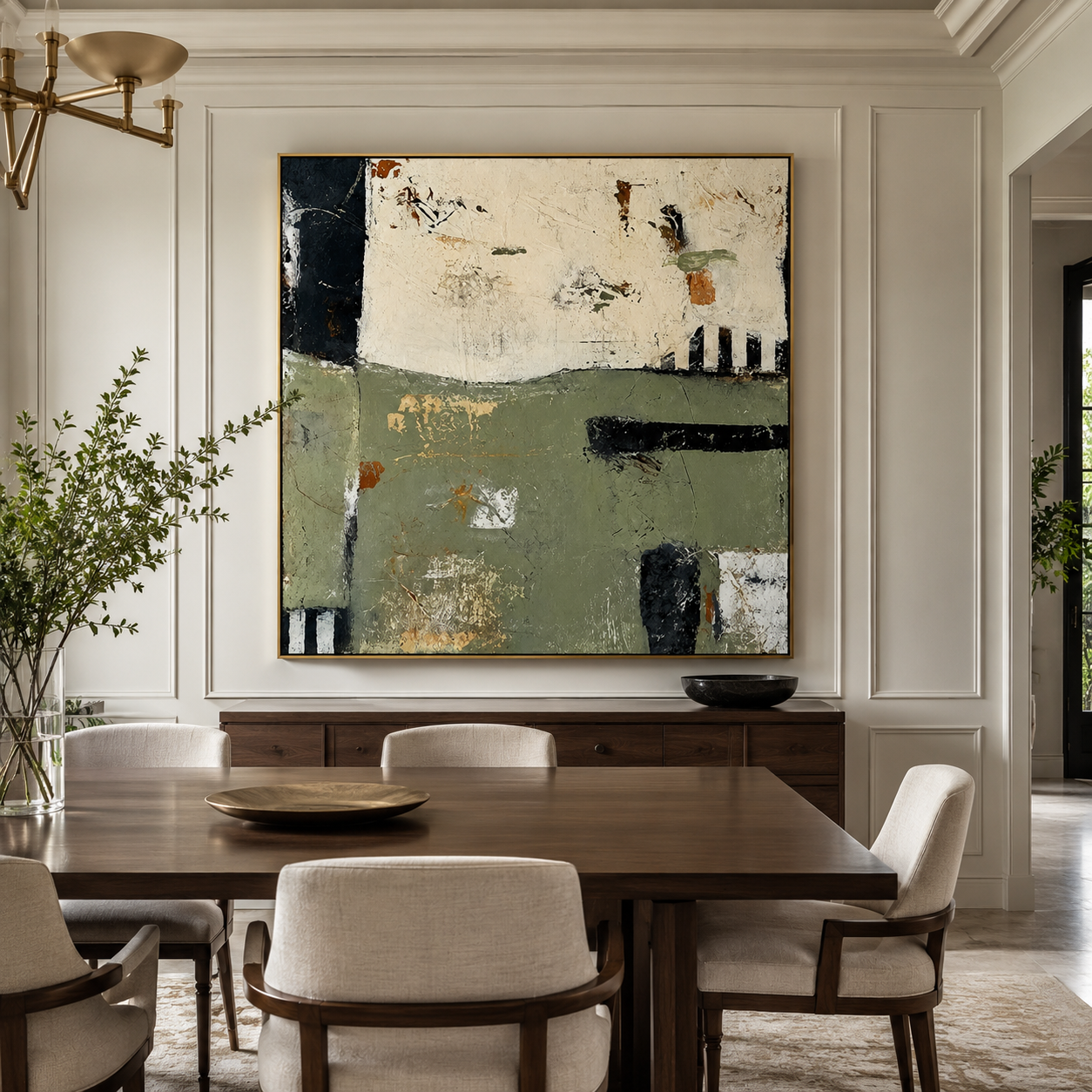 Olive Geometry-Abstract Neutral Texture Painting