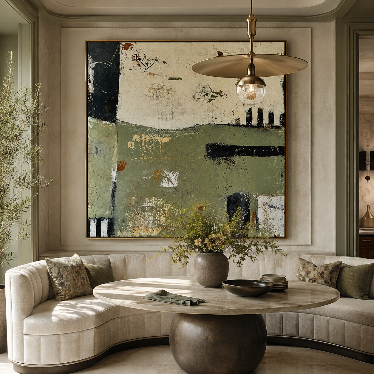 Olive Geometry-Abstract Neutral Texture Painting