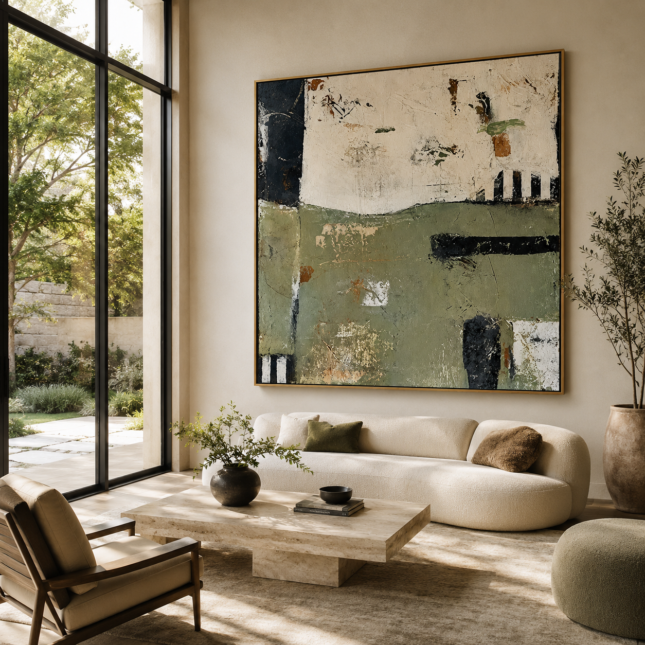 Olive Geometry-Abstract Neutral Texture Painting
