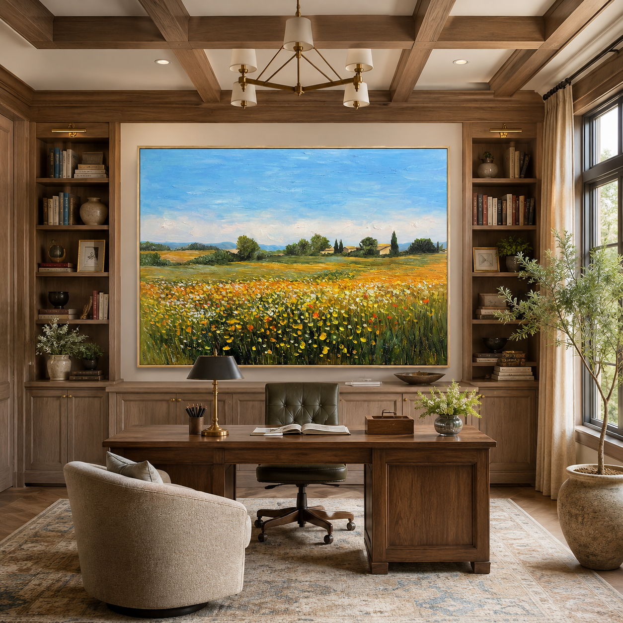 Golden Meadow-Sunlit Wildflower Landscape Painting