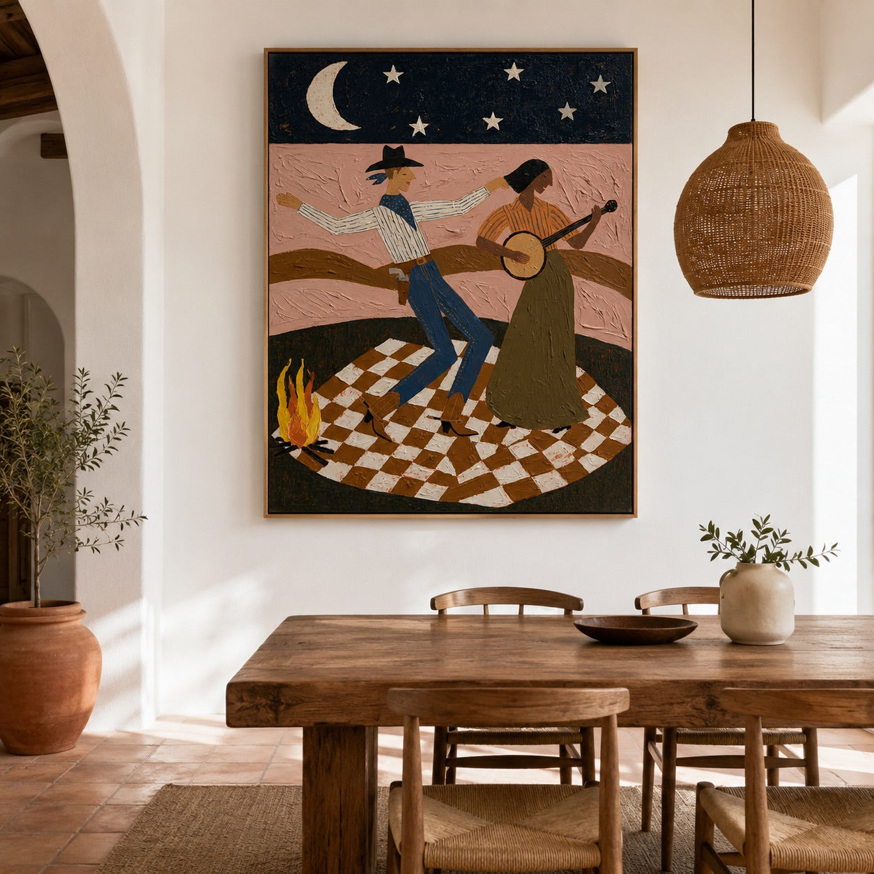 Moonlit Two-Step-Western Dance Oil Painting
