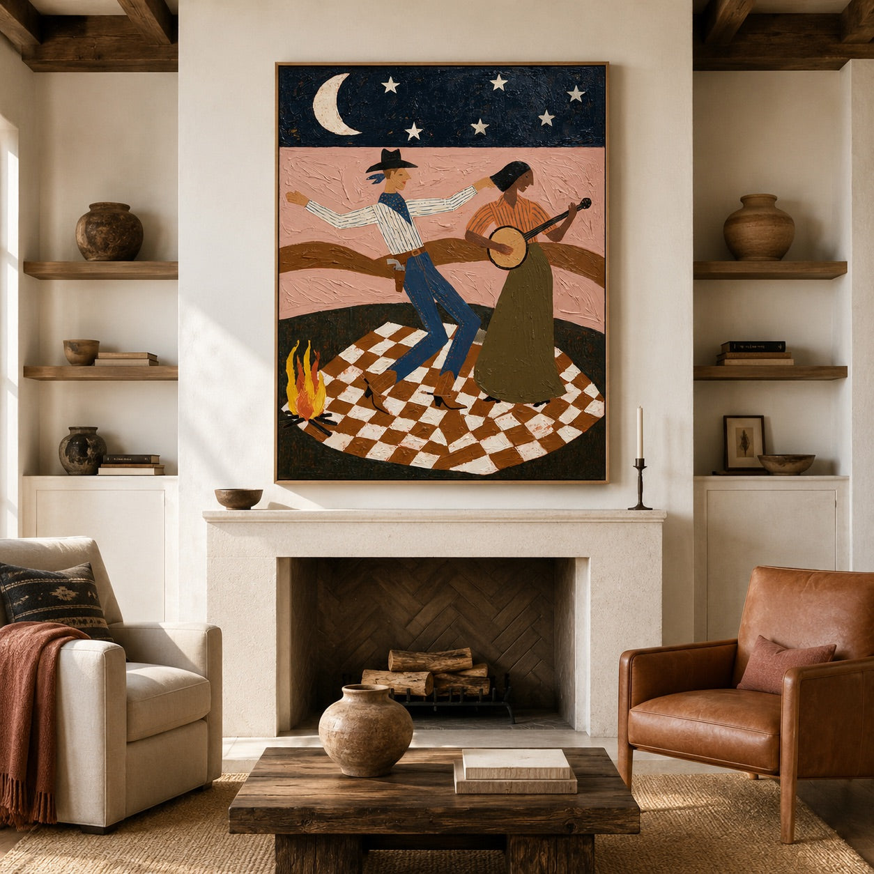 Moonlit Two-Step-Western Dance Oil Painting
