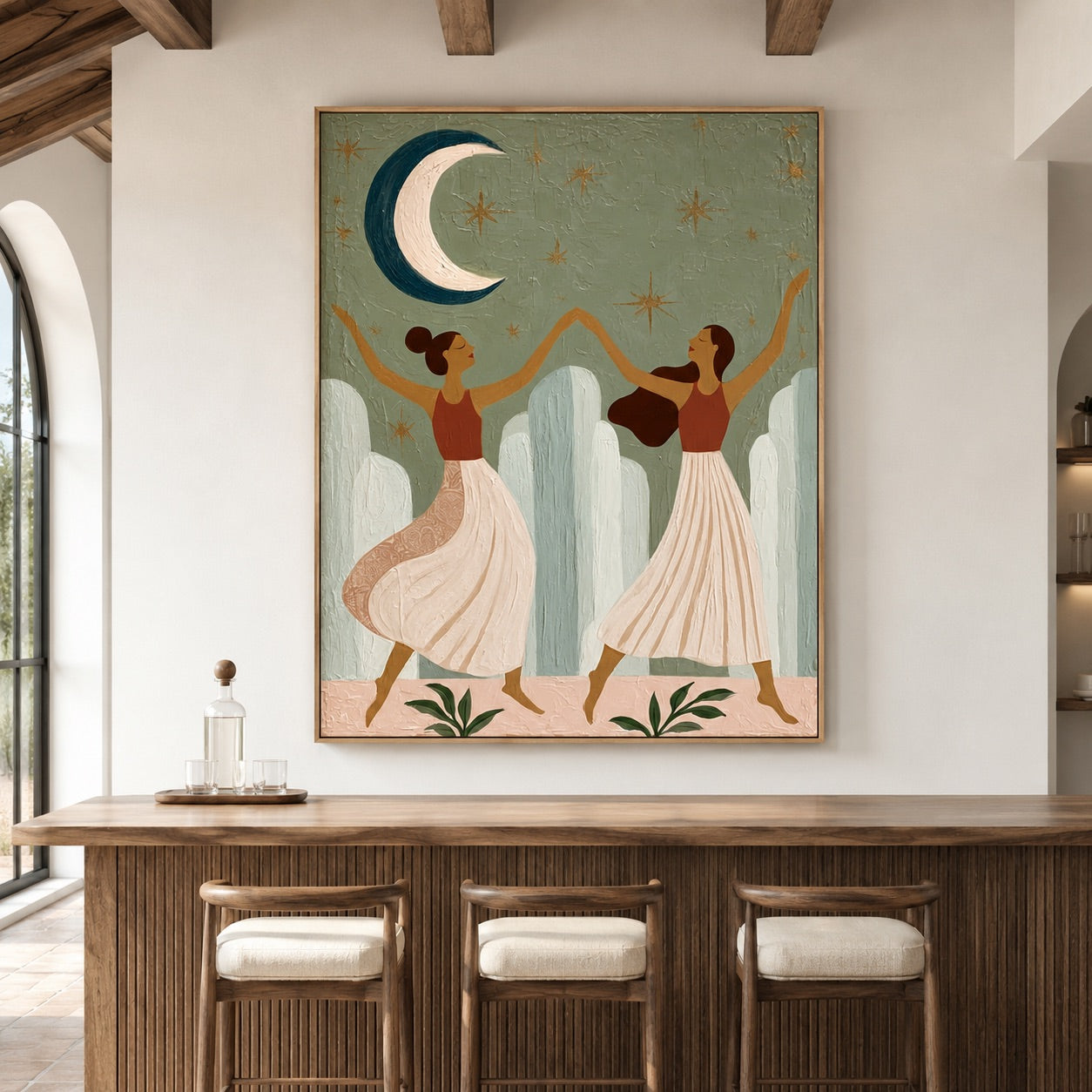 Moonlit Sisters-Dancing Women Oil Painting