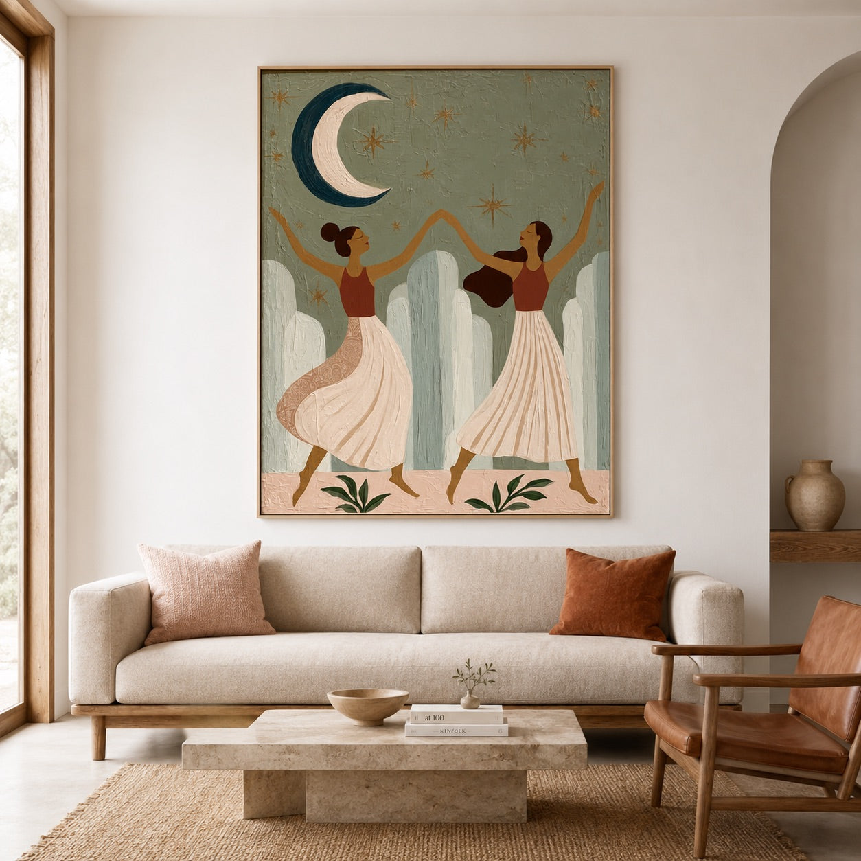 Moonlit Sisters-Dancing Women Oil Painting