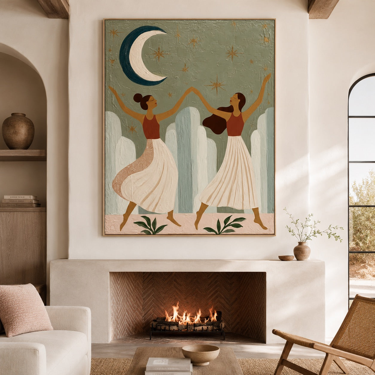 Moonlit Sisters-Dancing Women Oil Painting