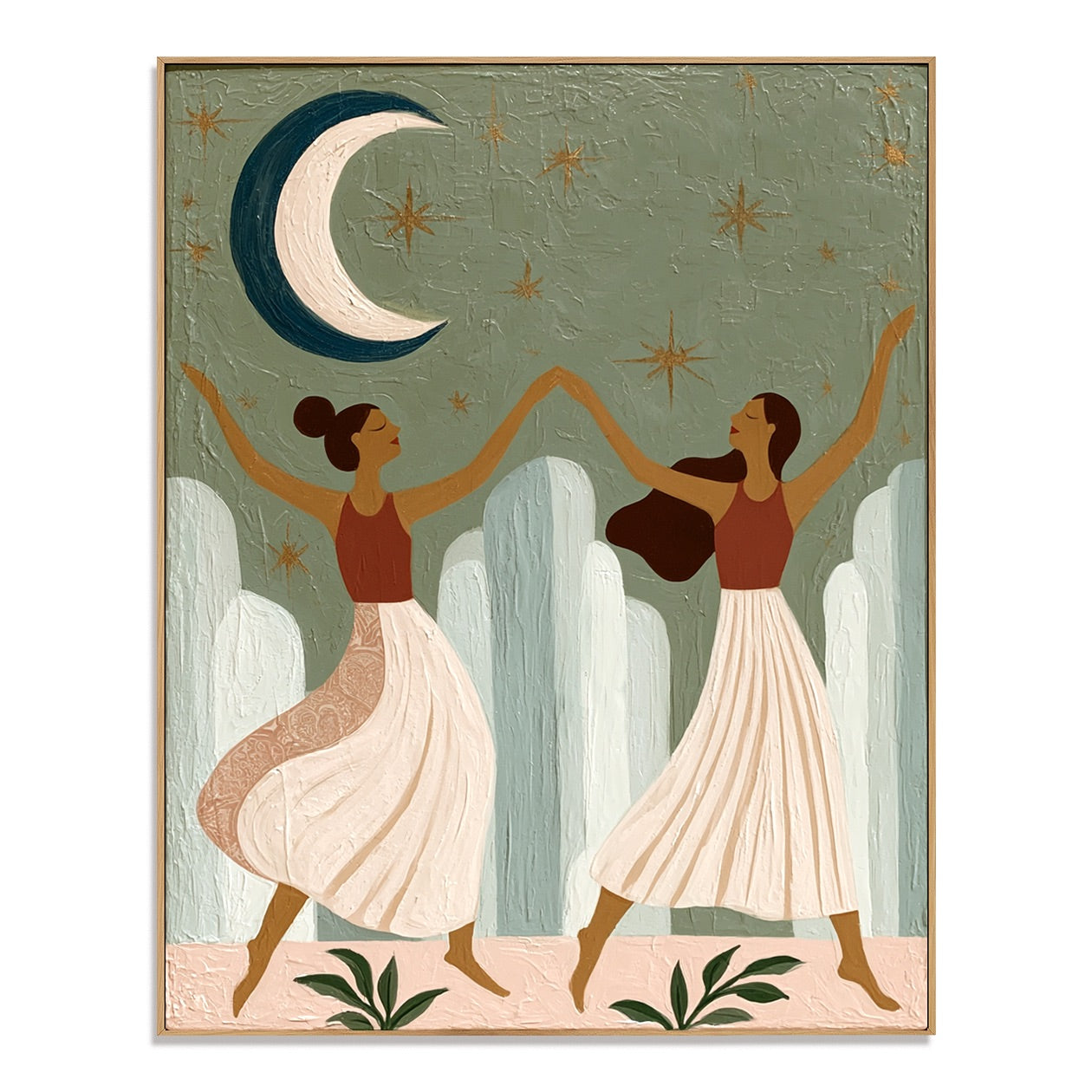 Moonlit Sisters-Dancing Women Oil Painting