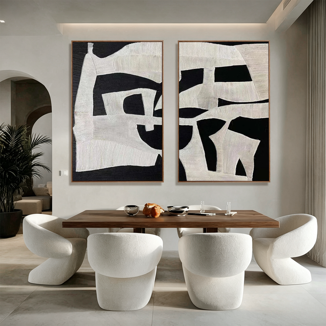 Monochrome Passage-Black White Diptych Painting
