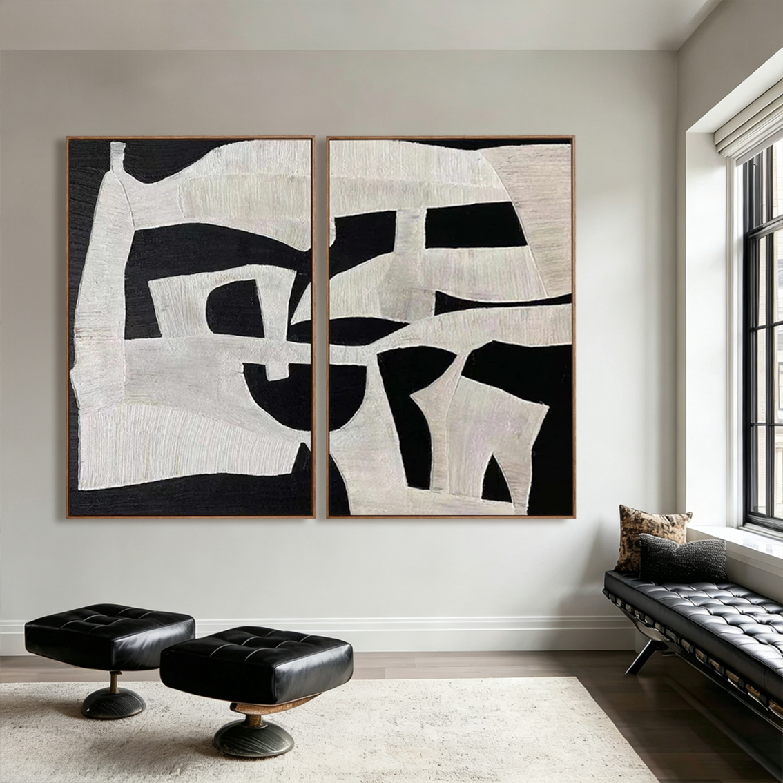 Monochrome Passage-Black White Diptych Painting