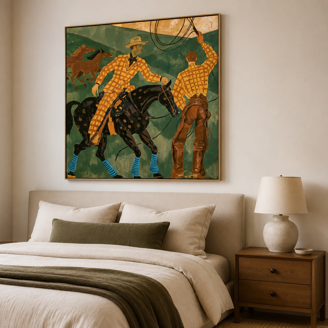 Lasso Run-Rodeo Cowboy Oil Painting