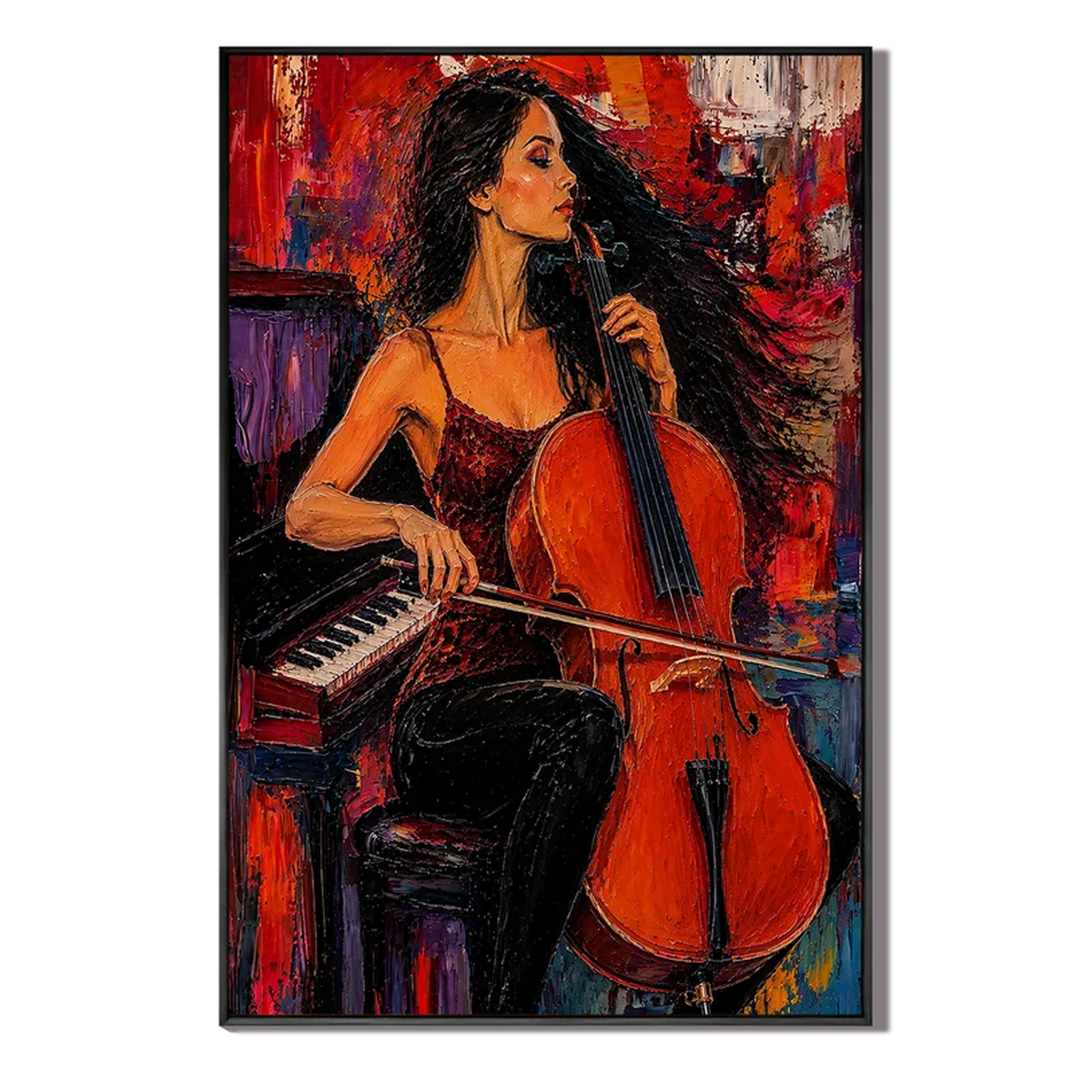 Crimson Sonata-Cellist Woman Painting