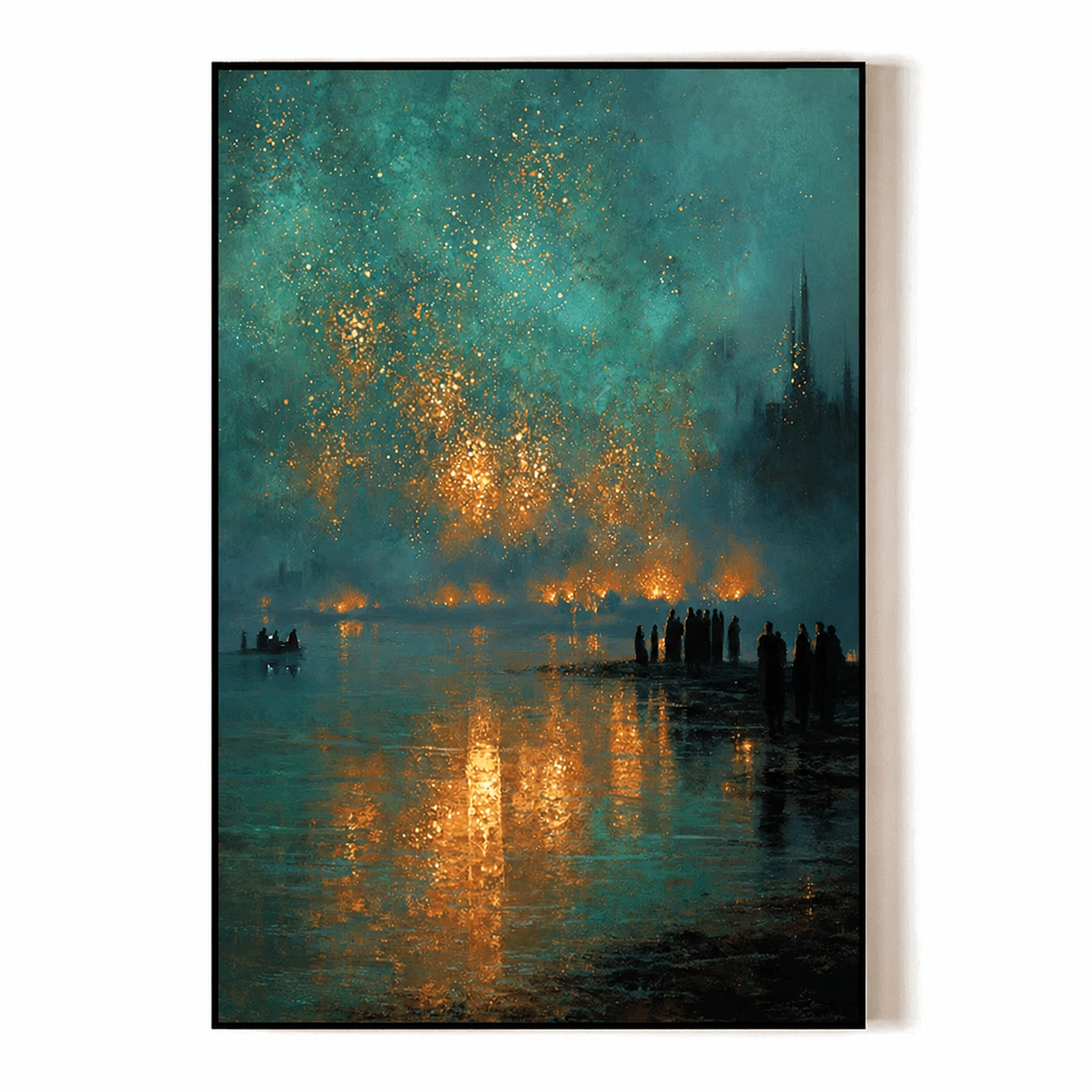 Midnight Harbor Glow-Blue Landscape Painting