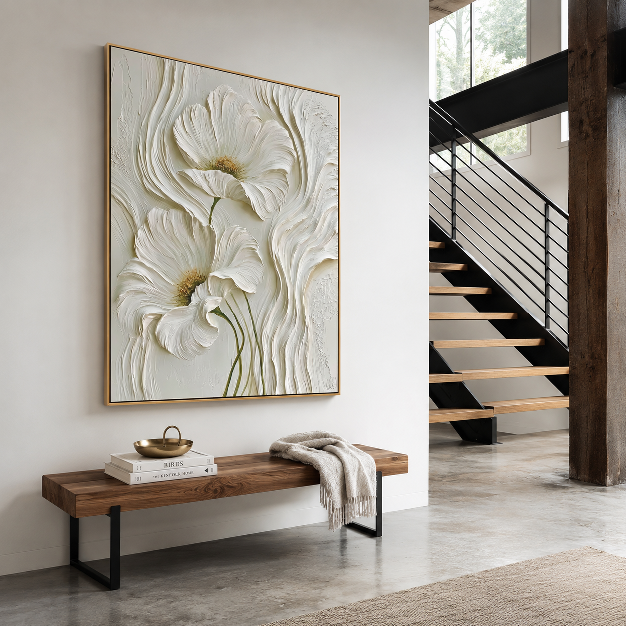 Ivory Bloom-3D Floral Relief Painting