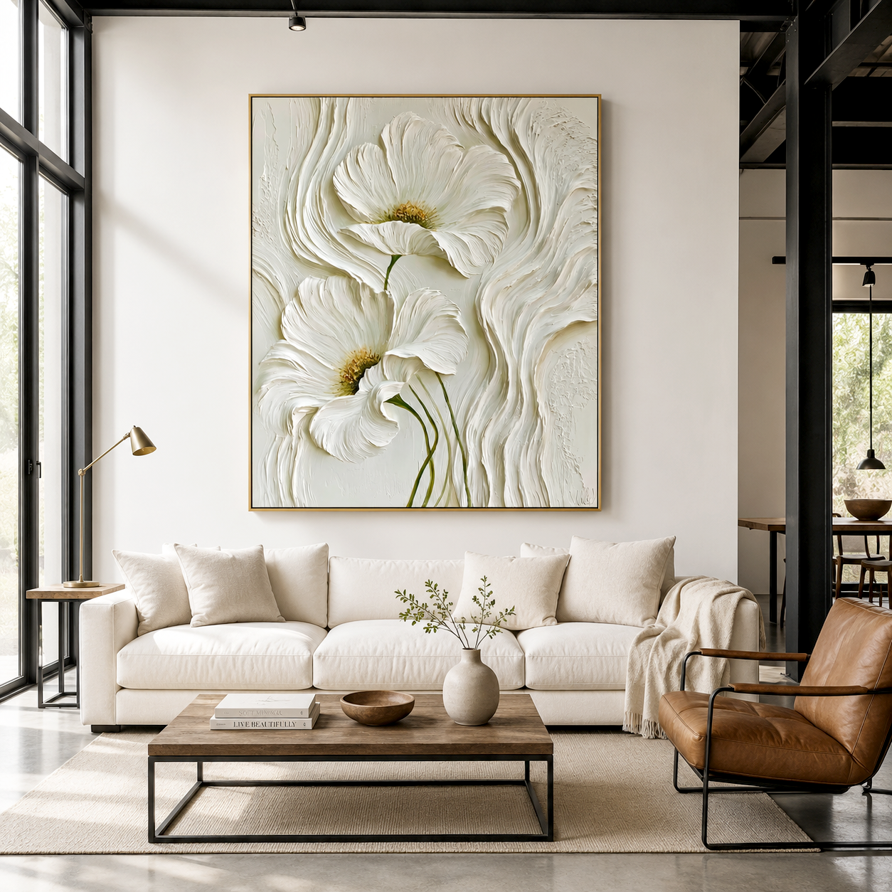 Ivory Bloom-3D Floral Relief Painting