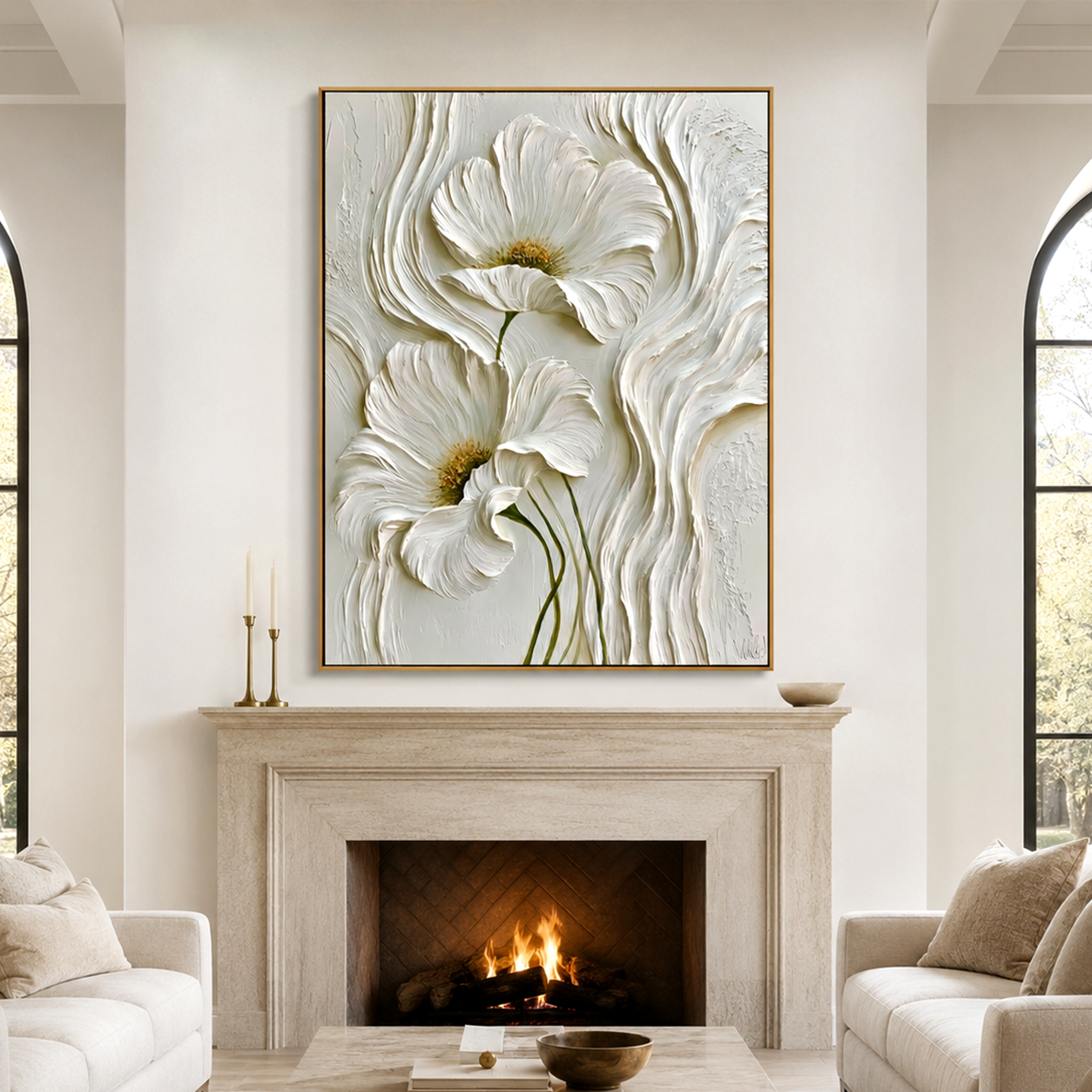 Ivory Bloom-3D Floral Relief Painting