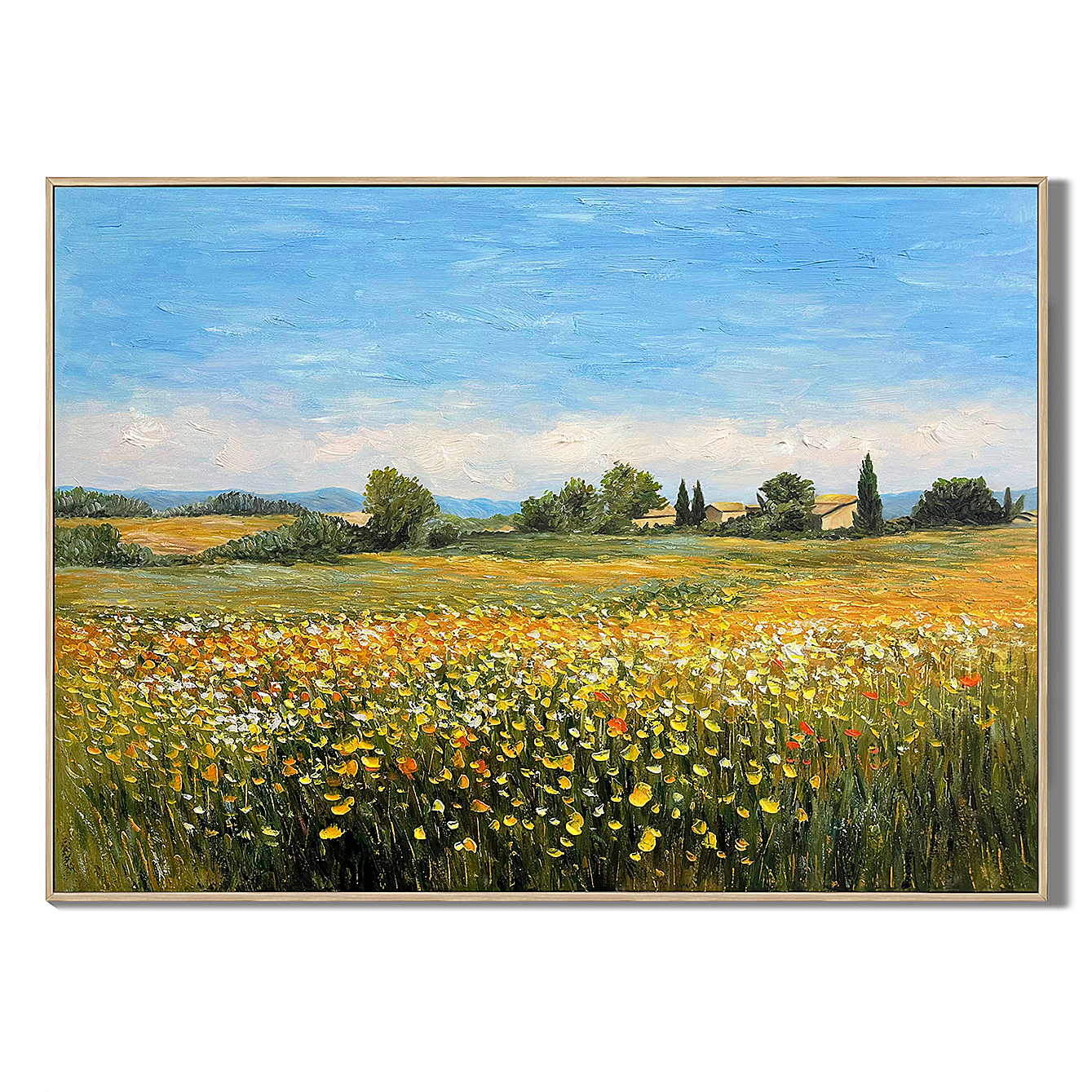 Golden Meadow-Sunlit Wildflower Landscape Painting