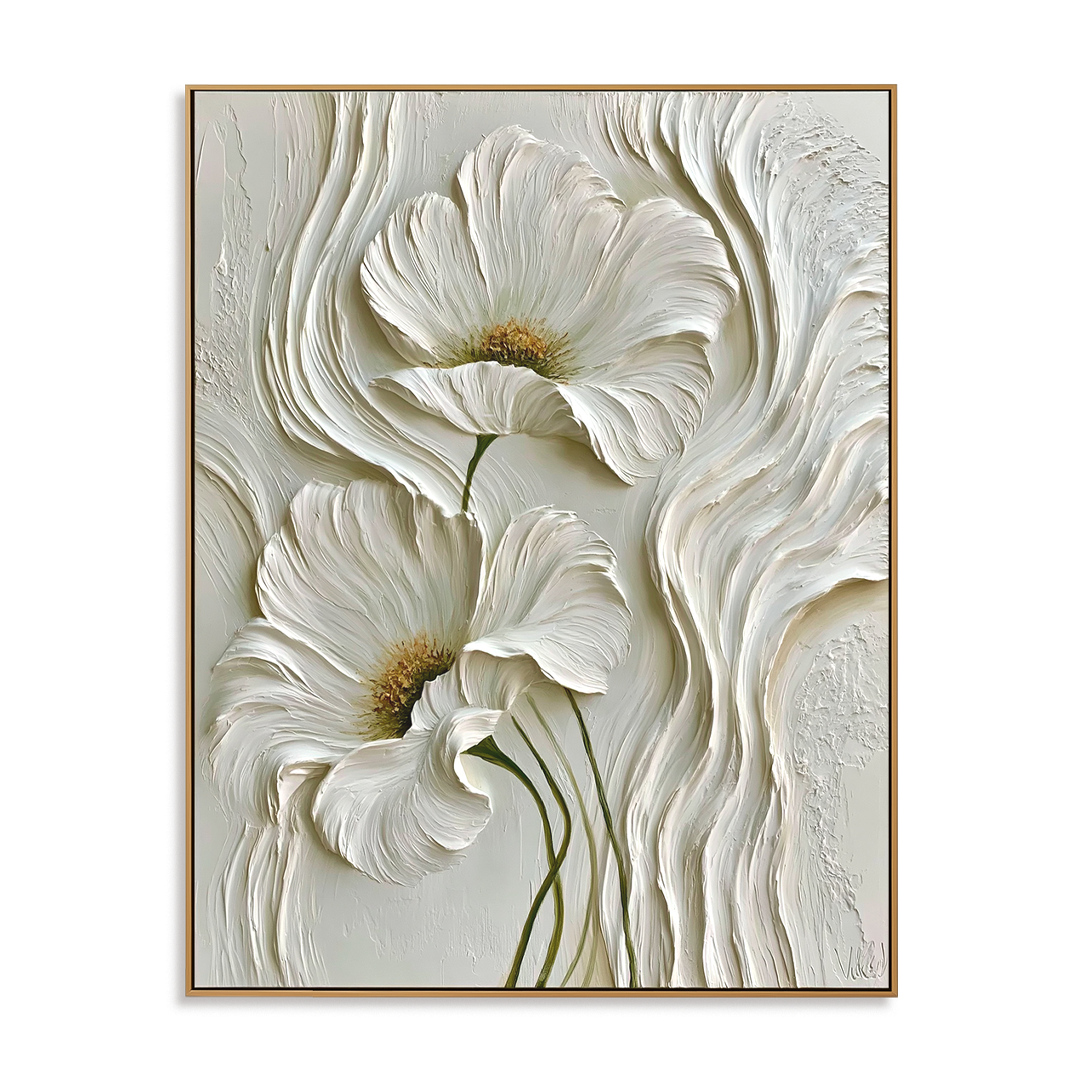 Ivory Bloom-3D Floral Relief Painting