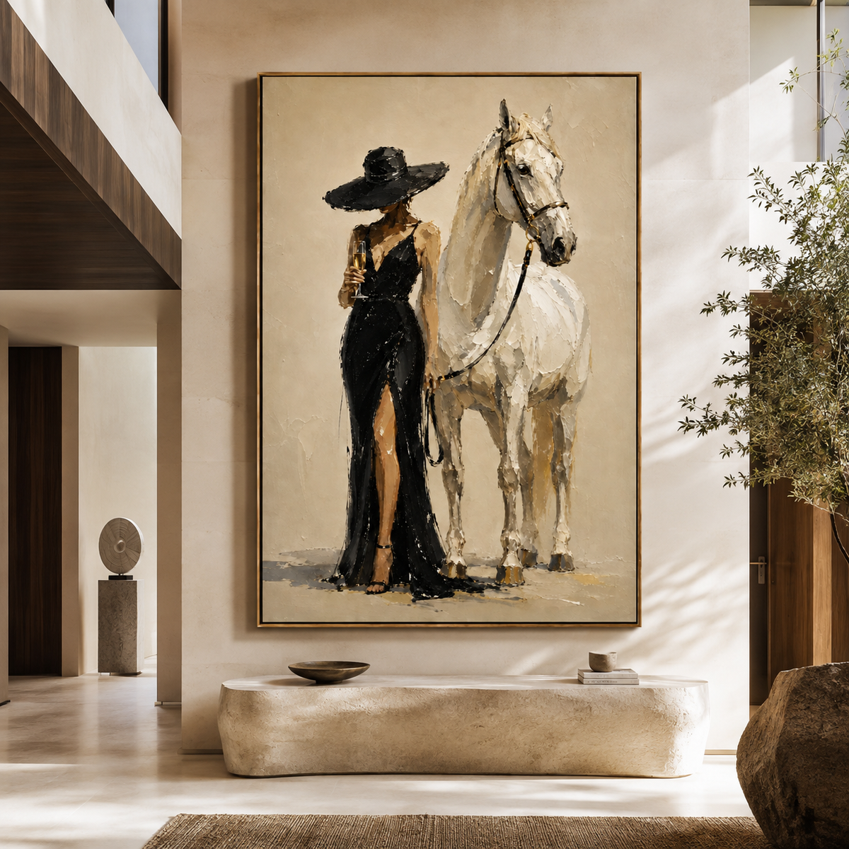 Midnight Equestrian-Woman and White Horse Painting