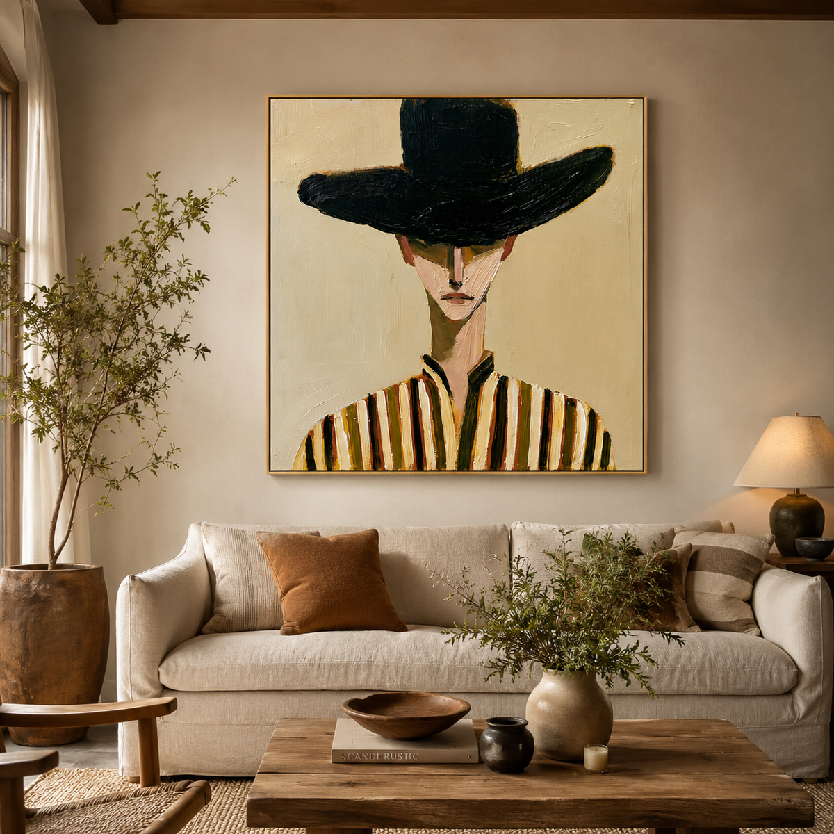 Black Hat Portrait-Modern Figurative Oil Painting