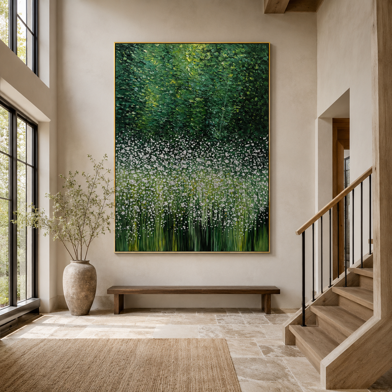 Whispering Meadow-Green Floral Abstract Painting