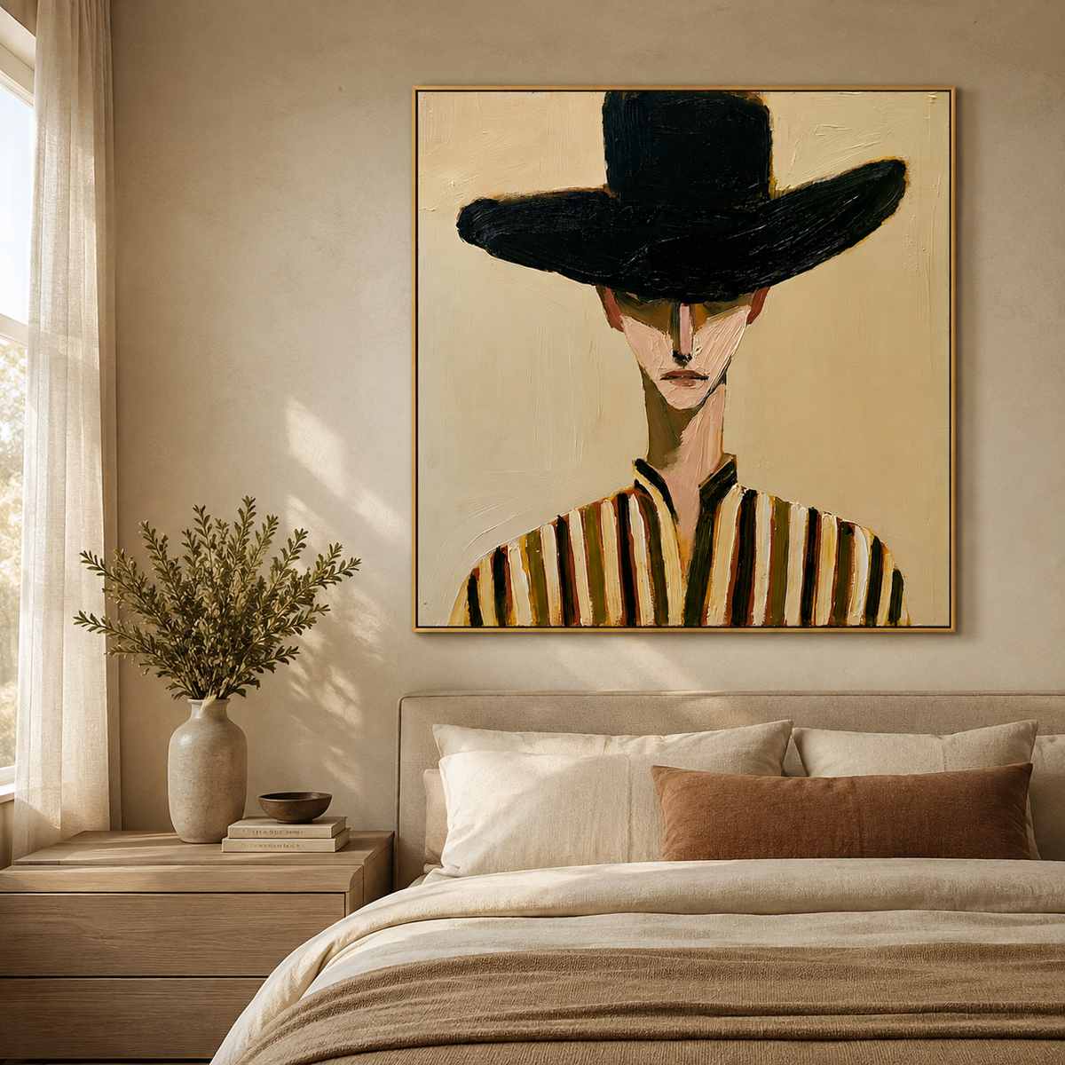 Black Hat Portrait-Modern Figurative Oil Painting