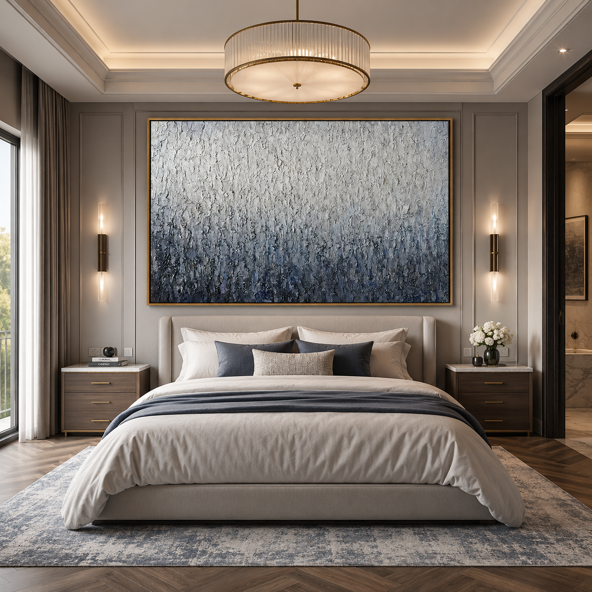 Frosted Depth-Blue White Textured Abstract Painting