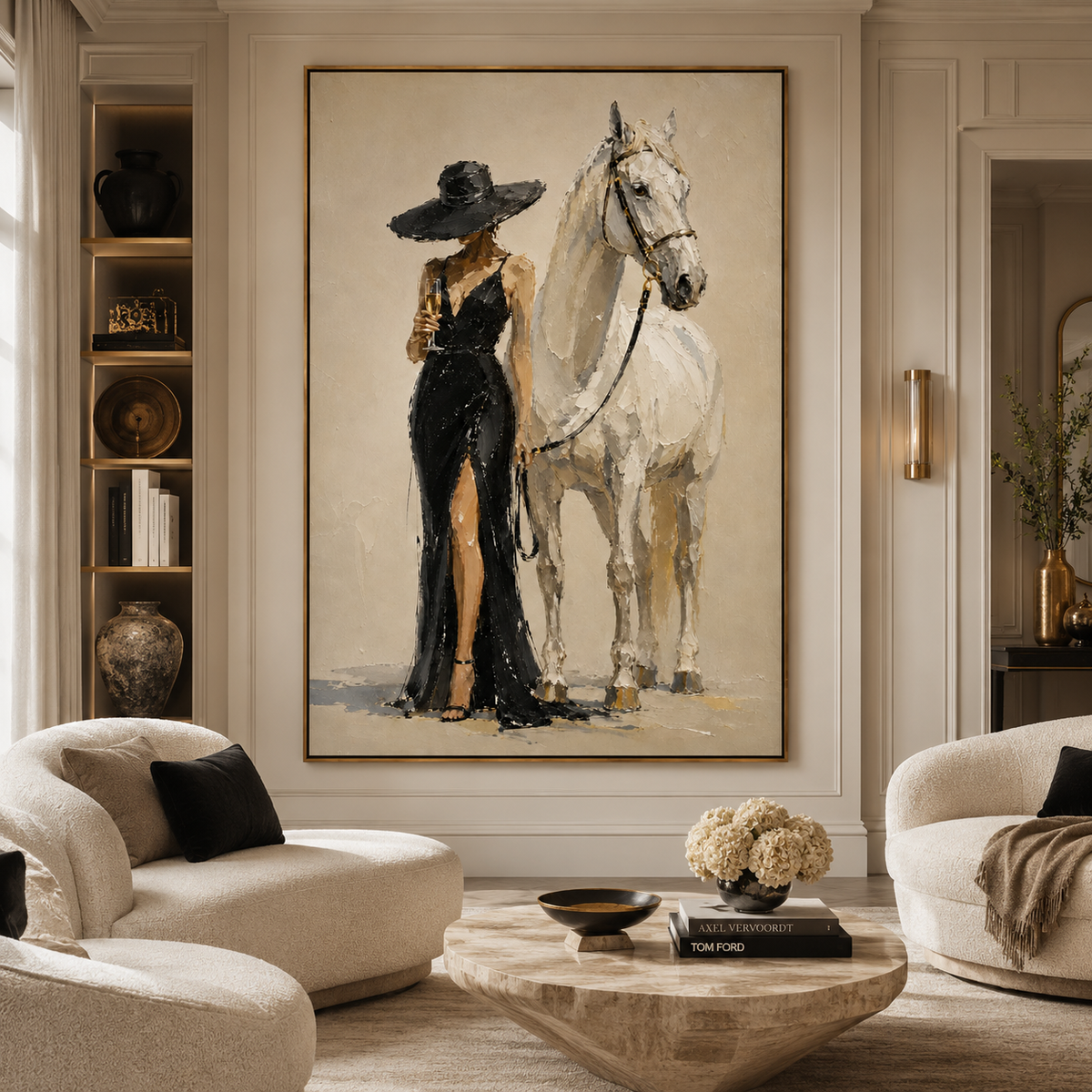 Midnight Equestrian-Woman and White Horse Painting