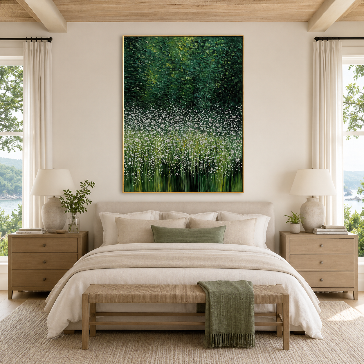 Whispering Meadow-Green Floral Abstract Painting