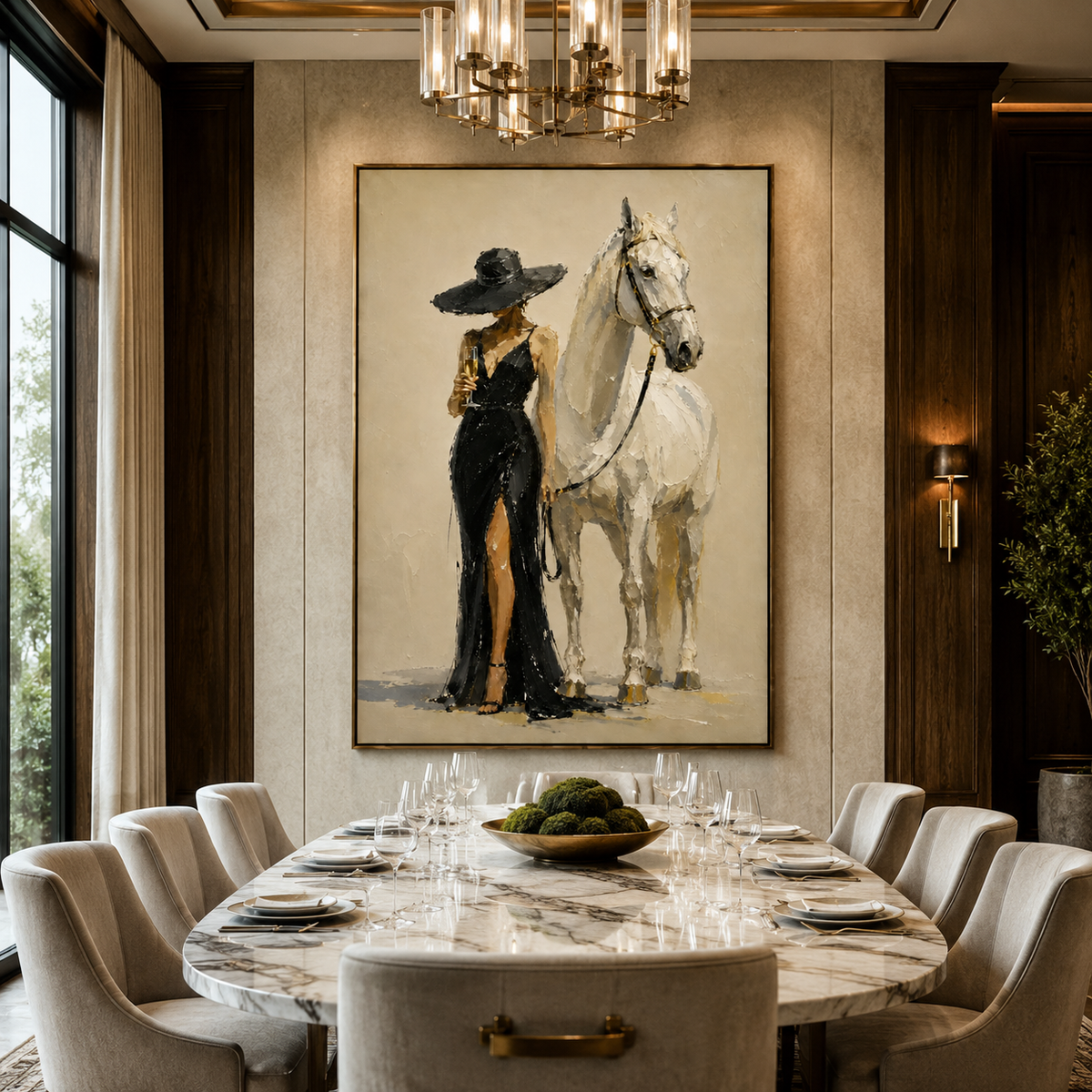 Midnight Equestrian-Woman and White Horse Painting