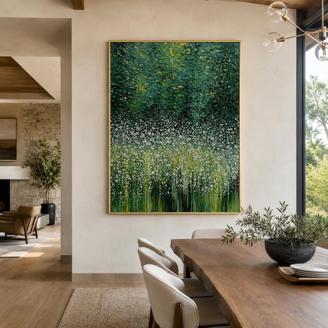 Whispering Meadow-Green Floral Abstract Painting