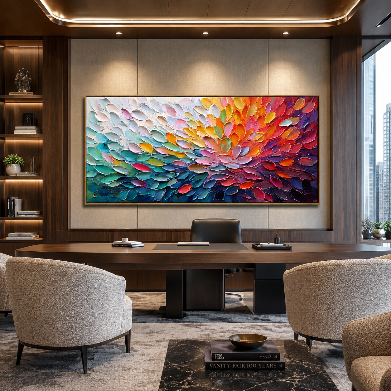 Chromatic Bloom-Colorful Impasto Abstract Painting