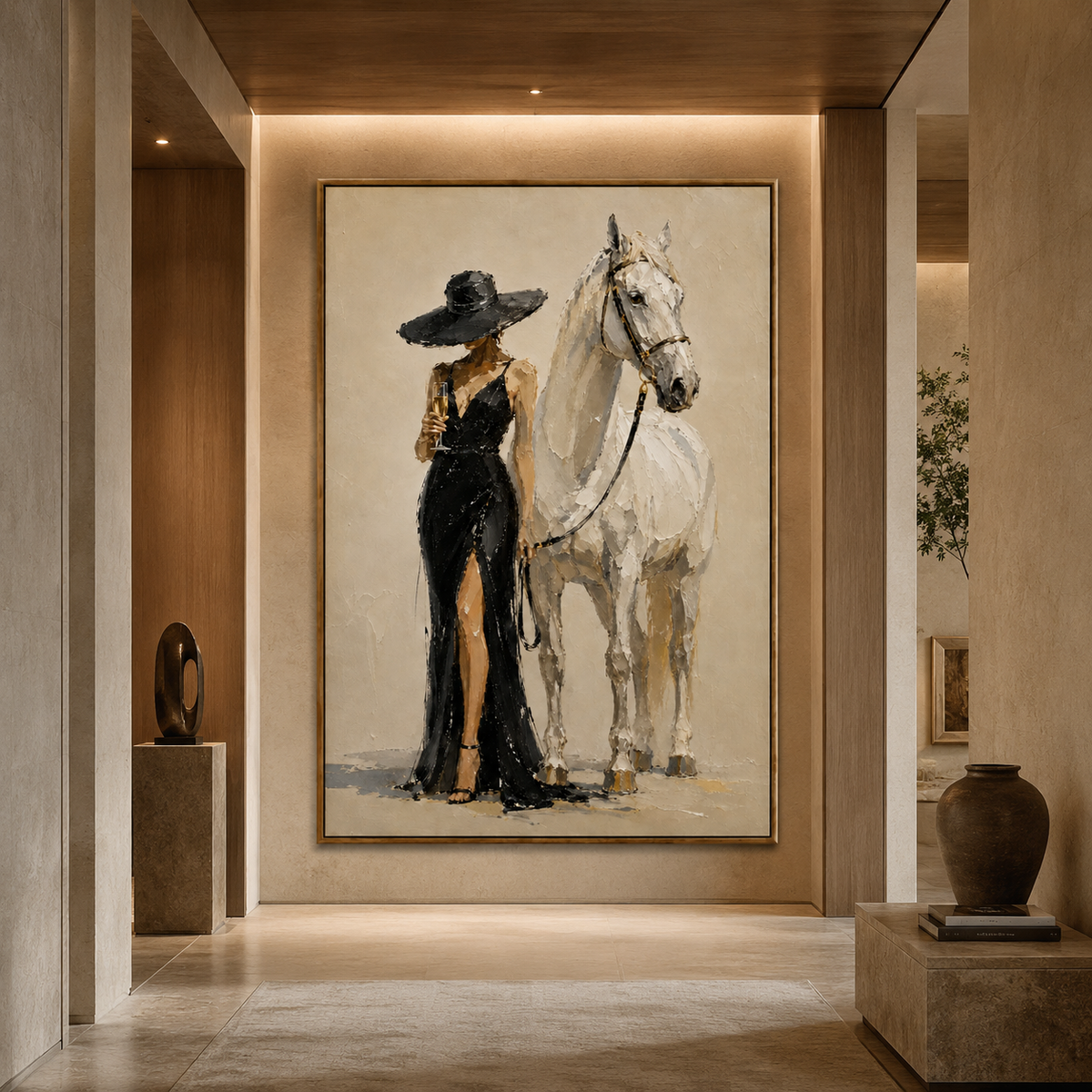 Midnight Equestrian-Woman and White Horse Painting