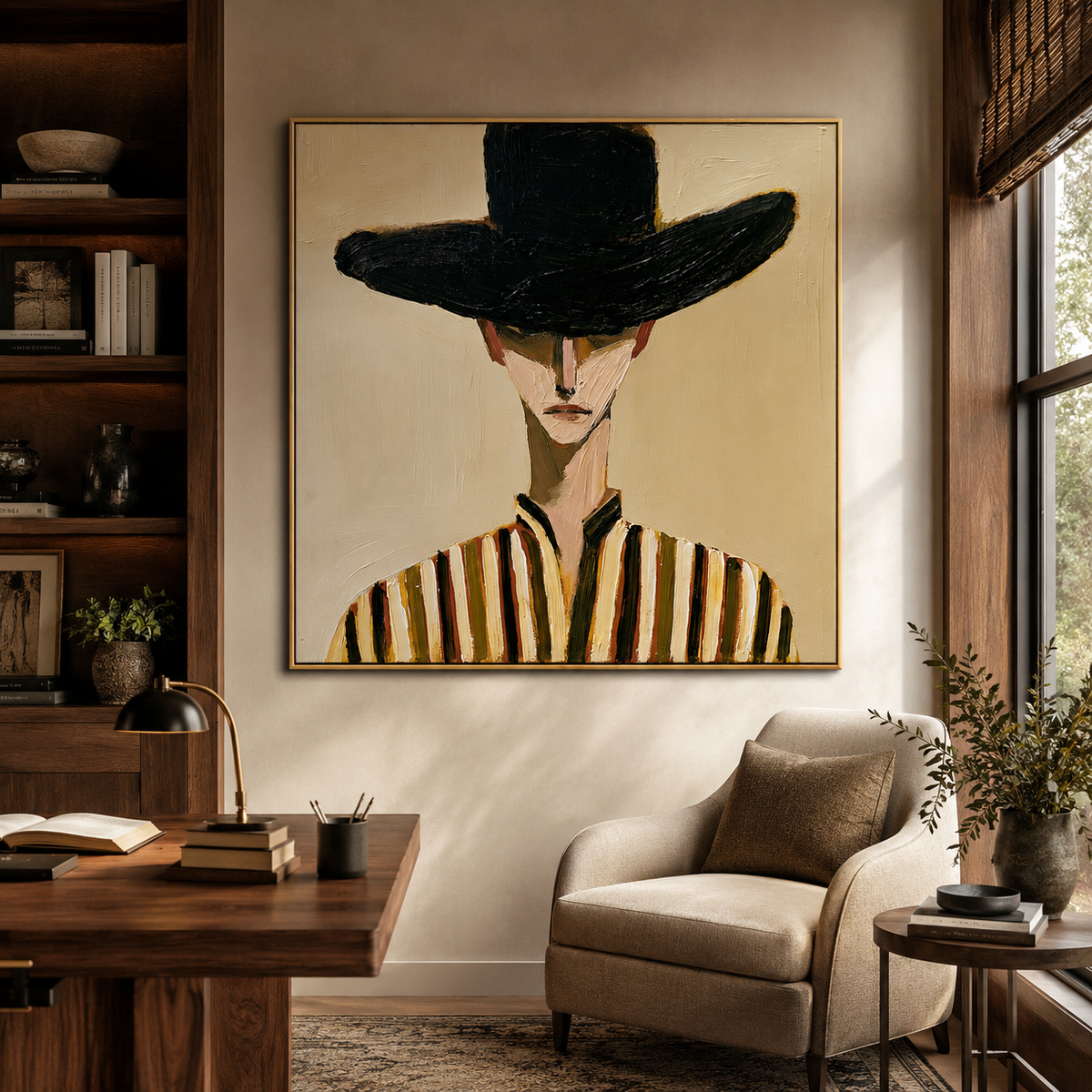 Black Hat Portrait-Modern Figurative Oil Painting