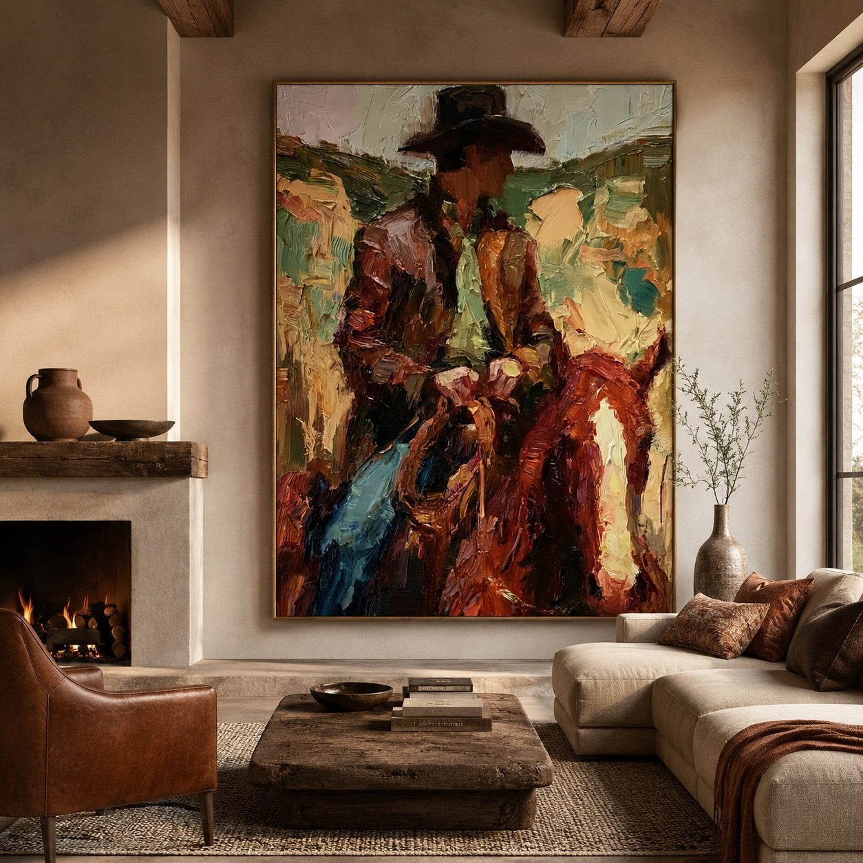 Painted Range-Cowboy Rider Oil Painting