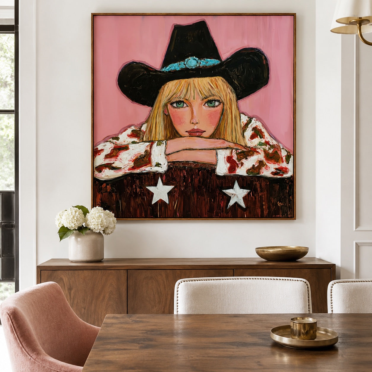 Turquoise Gaze-Cowgirl Portrait Oil Painting