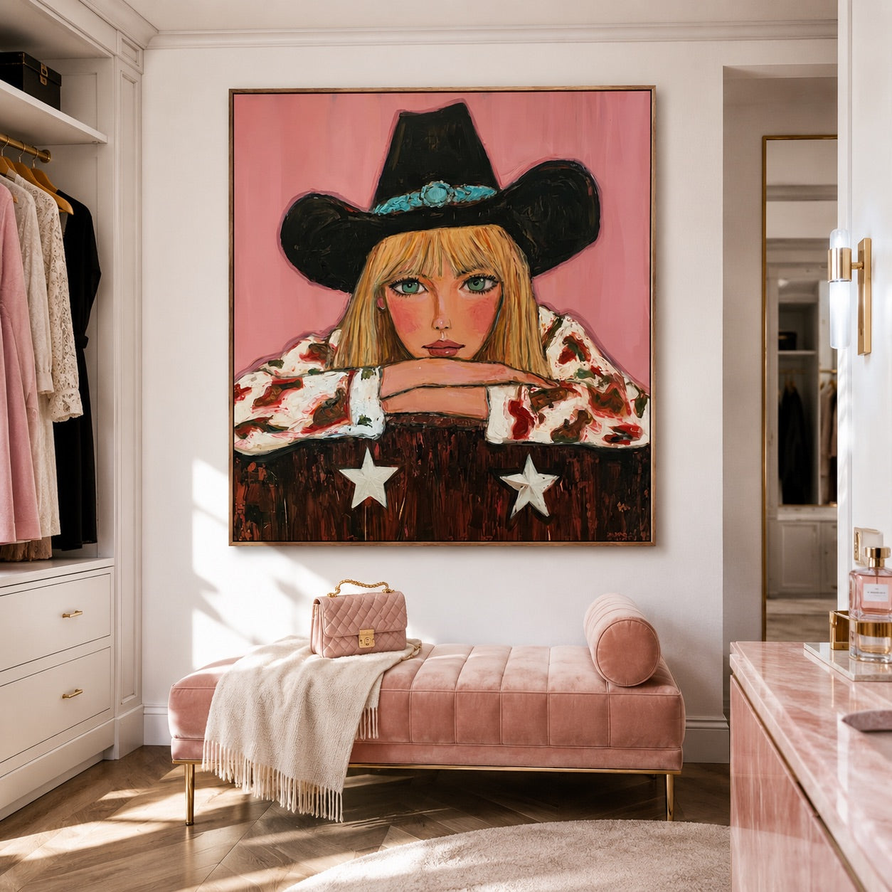 Turquoise Gaze-Cowgirl Portrait Oil Painting