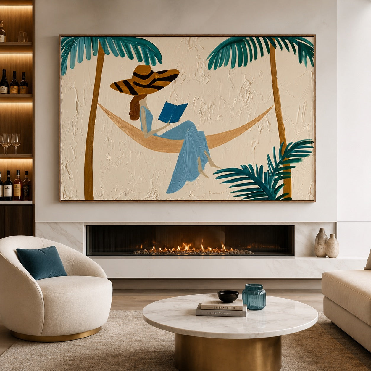 Palm Retreat-Woman Reading Oil Painting