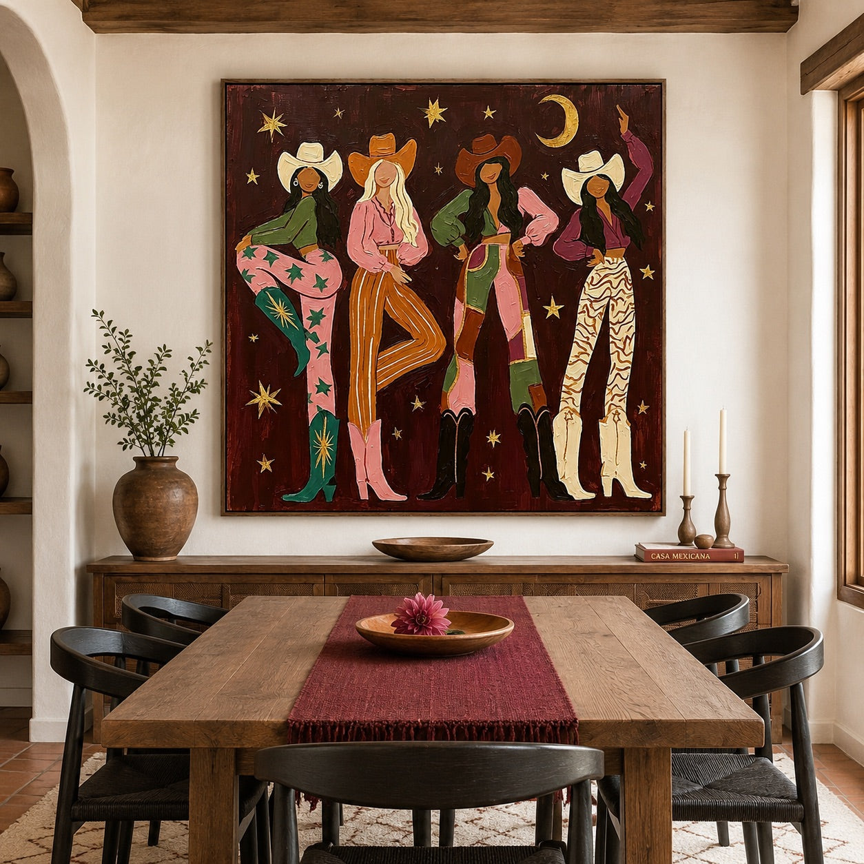 Starlit Cowgirls-Western Women Oil Painting